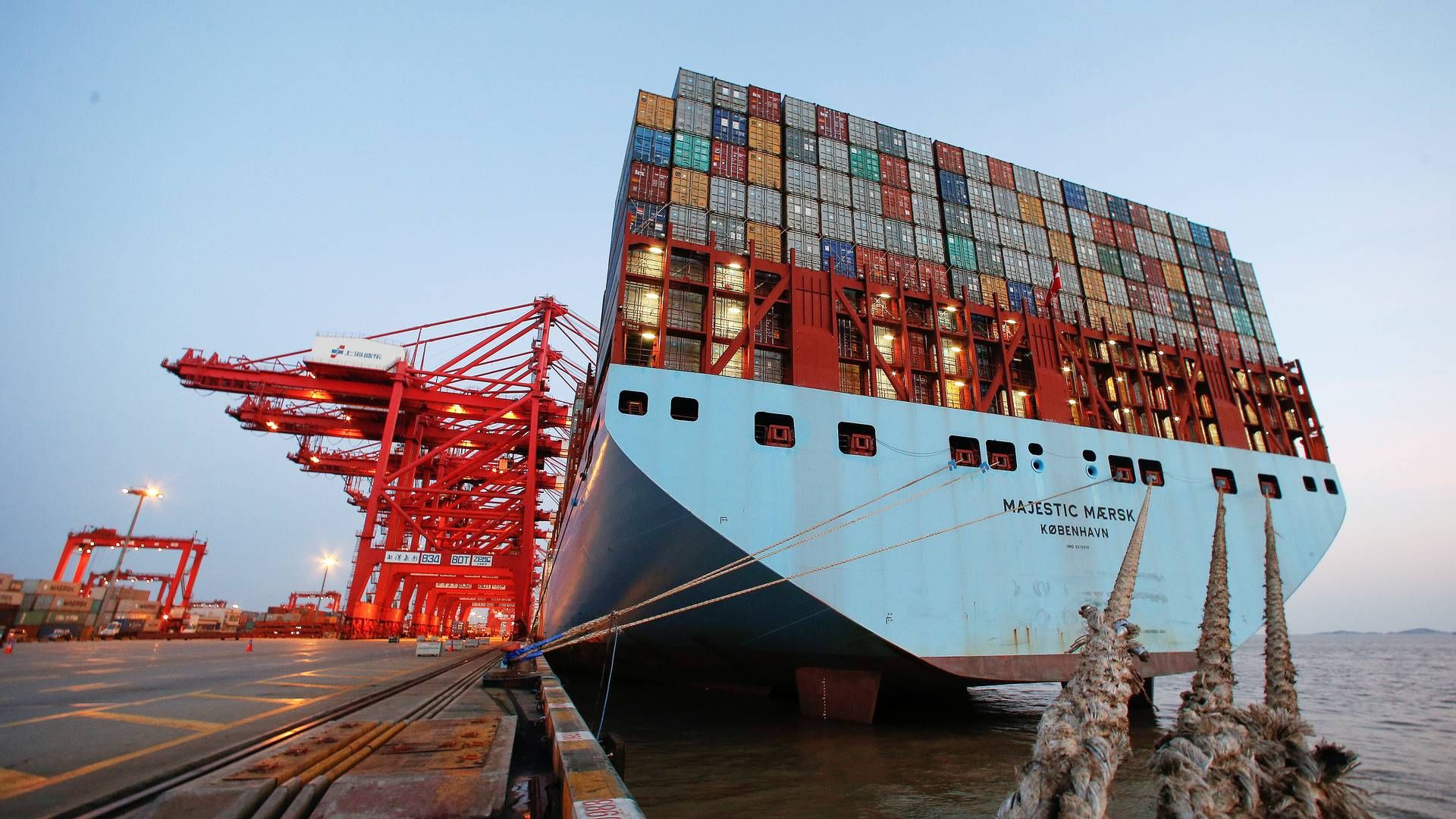 A Maersk triple-E container vessel docked at Shanghai. | Photo: Aly Song/reuters/ritzau Scanpix