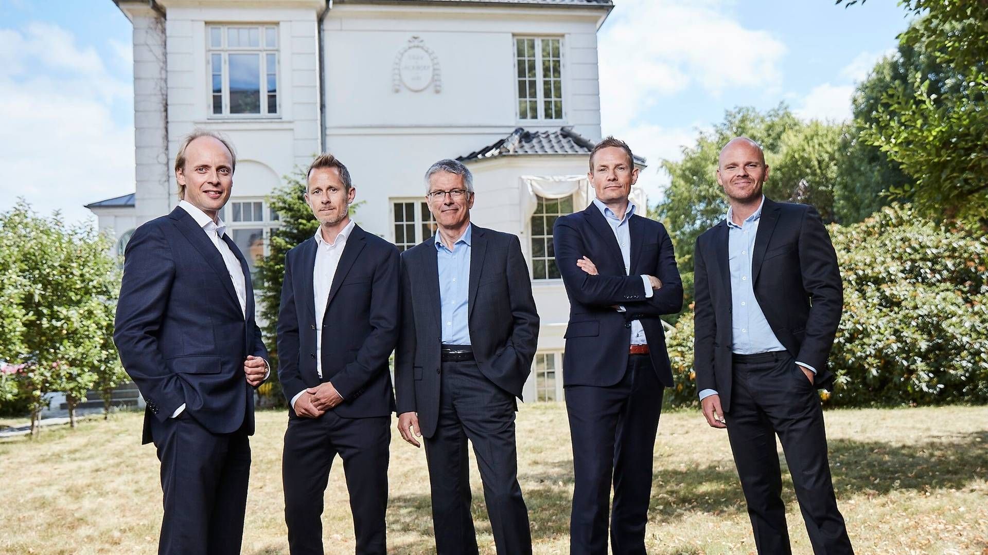 Partnergruppen i NAP, fra venstre: Jakob Fuhr Hansen, Rasmus Lund, Ulrik Jørring, Laurits Bach Sørensen og Troels Øberg. | Foto: Nordic Alpha Partners / Pr