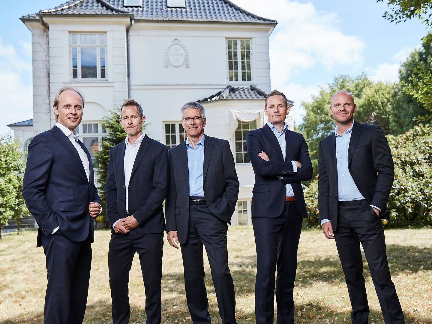 Partnergruppen i NAP, fra venstre: Jakob Fuhr Hansen, Rasmus Lund, Ulrik Jørring, Laurits Bach Sørensen og Troels Øberg. | Foto: Nordic Alpha Partners / Pr