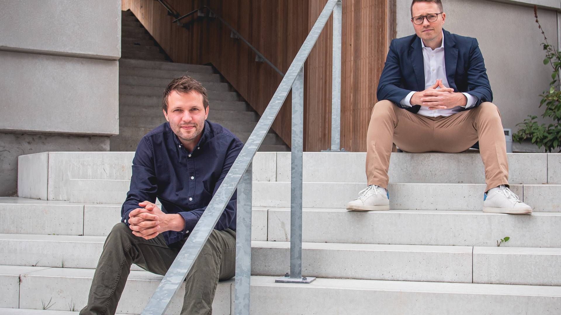 Rune Hven-Jensen, øverst th., og Andreas Green Rasmussen, stiftere af Ugly Duckling Ventures, der har lavet deres første investering, som dypper i finanssektoren. | Foto: Jacob Overgaard
