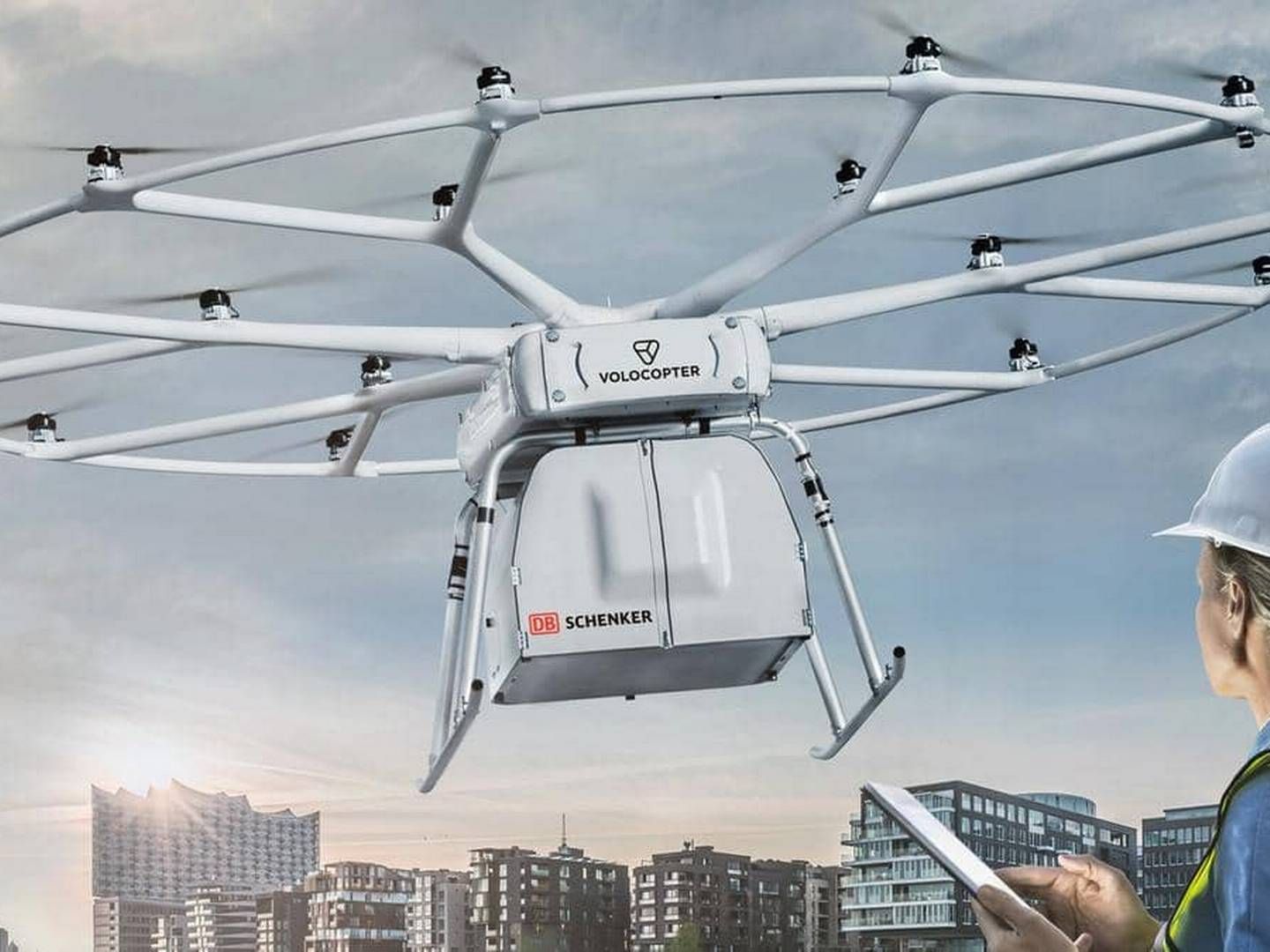 En såkaldt fragtdrone udviklet af selskabet Volocopter, som DB Schenker har investeret i og samarbejder med | Foto: Db Schenker/pr