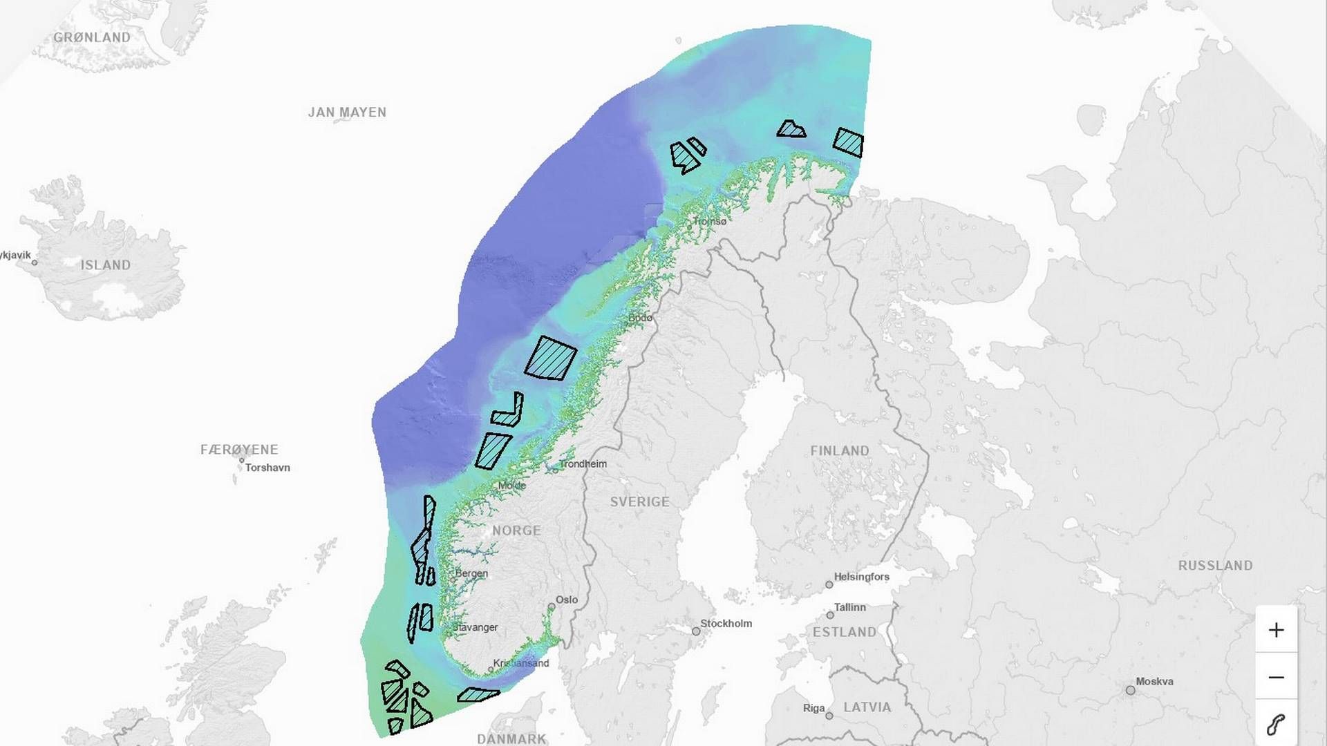 Totalt er det identifisert arealer tilsvarende 54.000 kvadratkilometer. Dette er 6 til 13 ganger mer enn det nødvendige utbyggingsarealet for 30 GW. Det største arealet er «Nordvest A» utenfor Helgelandskysten. | Foto: NVE