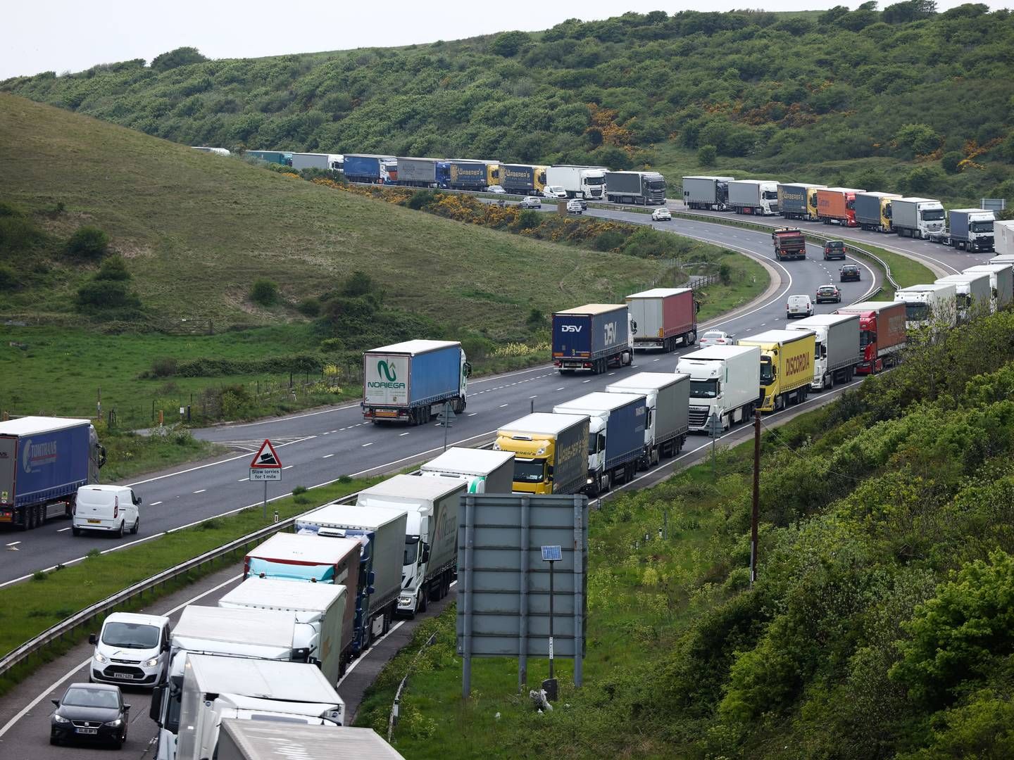 En forsøgsordning med dobbelttrailere til lastbiler rykker nærmere. | Foto: Henry Nicholls/Reuters/Ritzau Scanpix