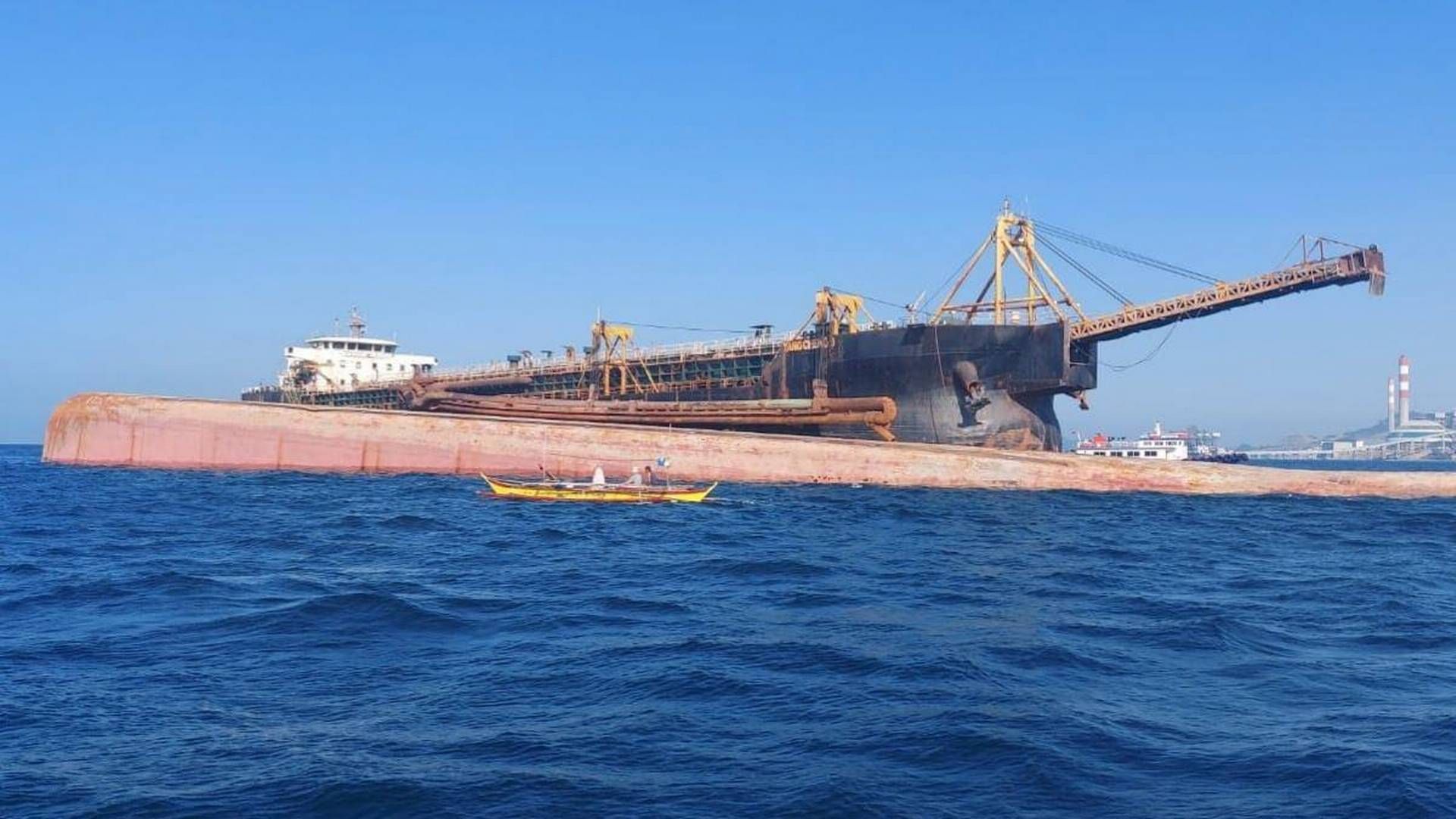 Product tanker MT Petite Soeur collided with a dredger on Friday. | Photo: Philippine Coast Guard