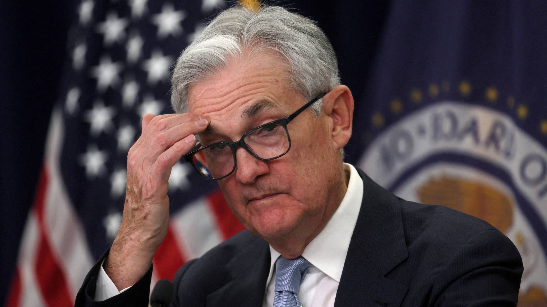 Federal Reserve-formand Jerome Powell står i spidsen for endnu en rentestigning i USA, men signalerer nu mere ro på. | Foto: Leah Millis/Reuters/Ritzau Scanpix