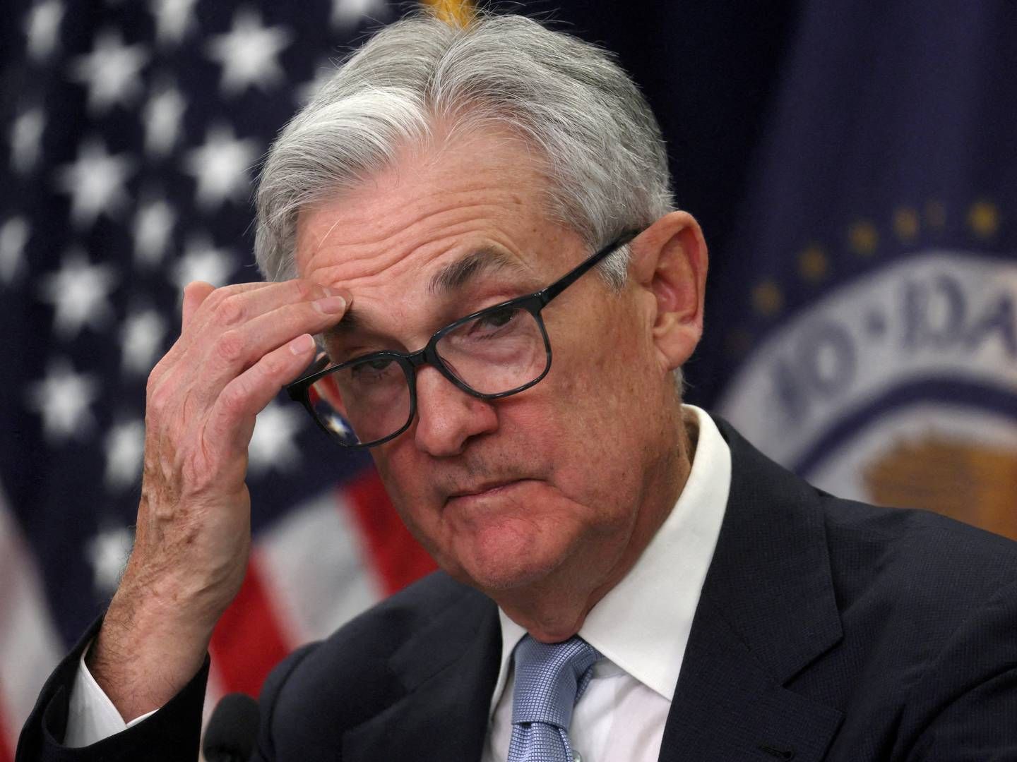 Federal Reserve-formand Jerome Powell står i spidsen for endnu en rentestigning i USA, men signalerer nu mere ro på. | Foto: Leah Millis/Reuters/Ritzau Scanpix