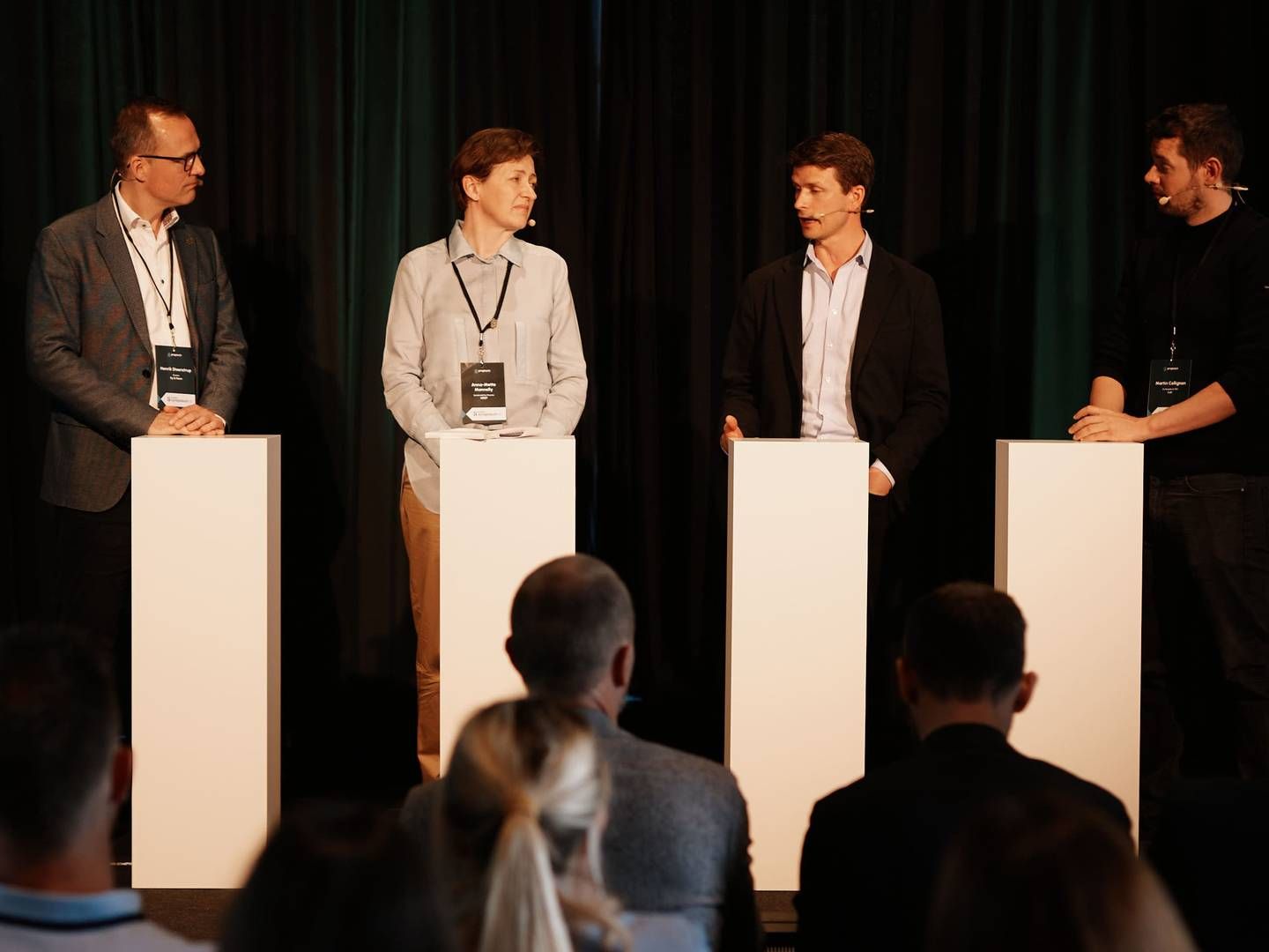 A panel discussion at PropTech Symposium on Monday focused on ESG. From the left side: Henrik Steenstrup from CPH City and Port Development, Anna-Mette Monnelly from NREP, Draniel Kraft from Stronghold Invest, and moderator Martin Collignon. | Foto: PR / Proptech Denmark / Rune Svenningsen