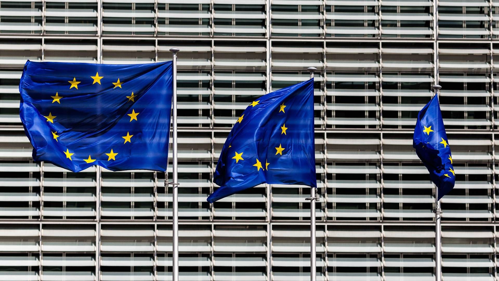 Fahnen vor dem Gebäude der Europäischen Kommission in Brüssel. | Foto: picture alliance / pressefoto_korb | Micha Korb