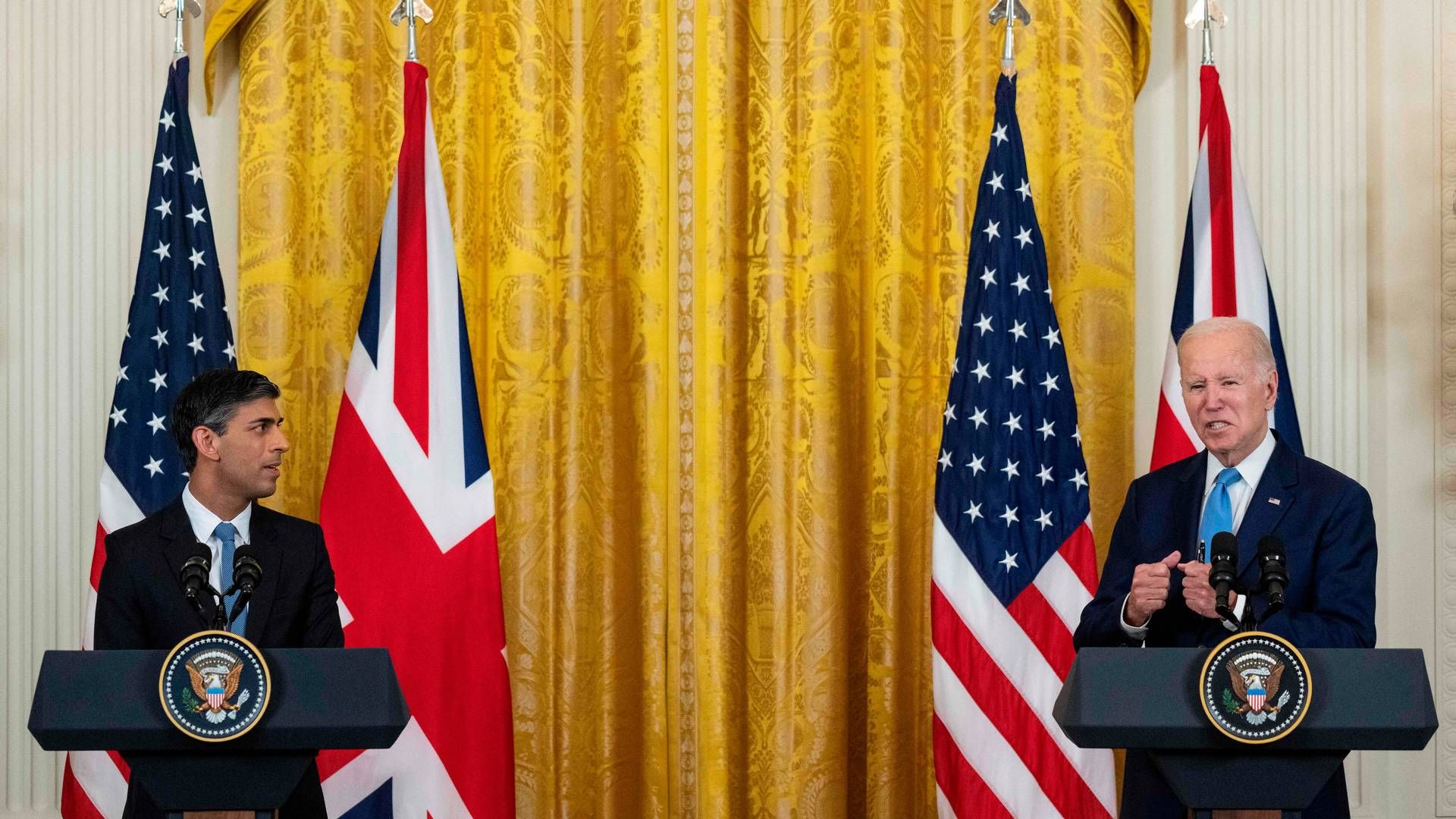 Storbritanniens premierminister, Rishi Sunak, har netop været på besøg hos den amerikanske præsident, Joe Biden. | Foto: Andrew Caballero-Reynolds/AFP/Ritzau Scanpix