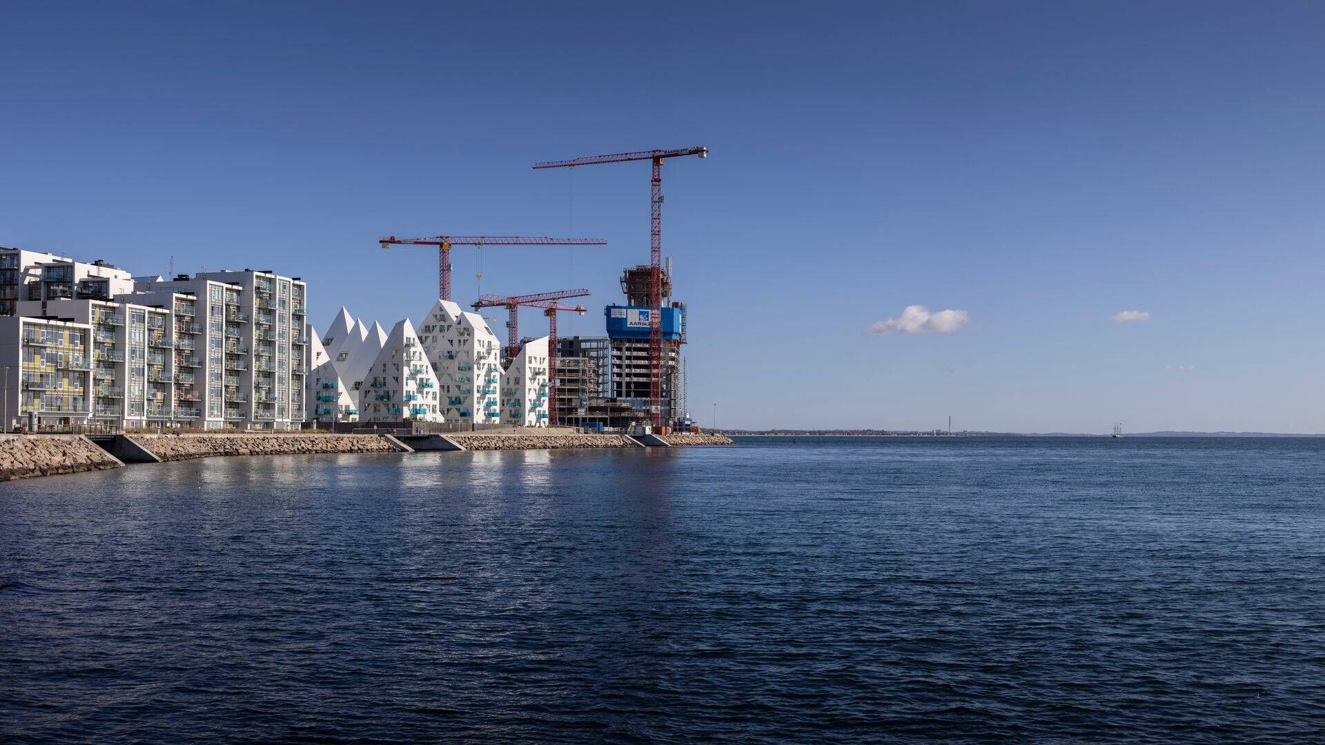 Byggeriet af højhusbyggeriet Lighthouse på Aarhus Ø hører under Hommelhoff-imperiets aktiver. Det er blevet til Danmarks højeste ejendom med 142 meter og 43 etager. | Foto: Joachim Ladefoged