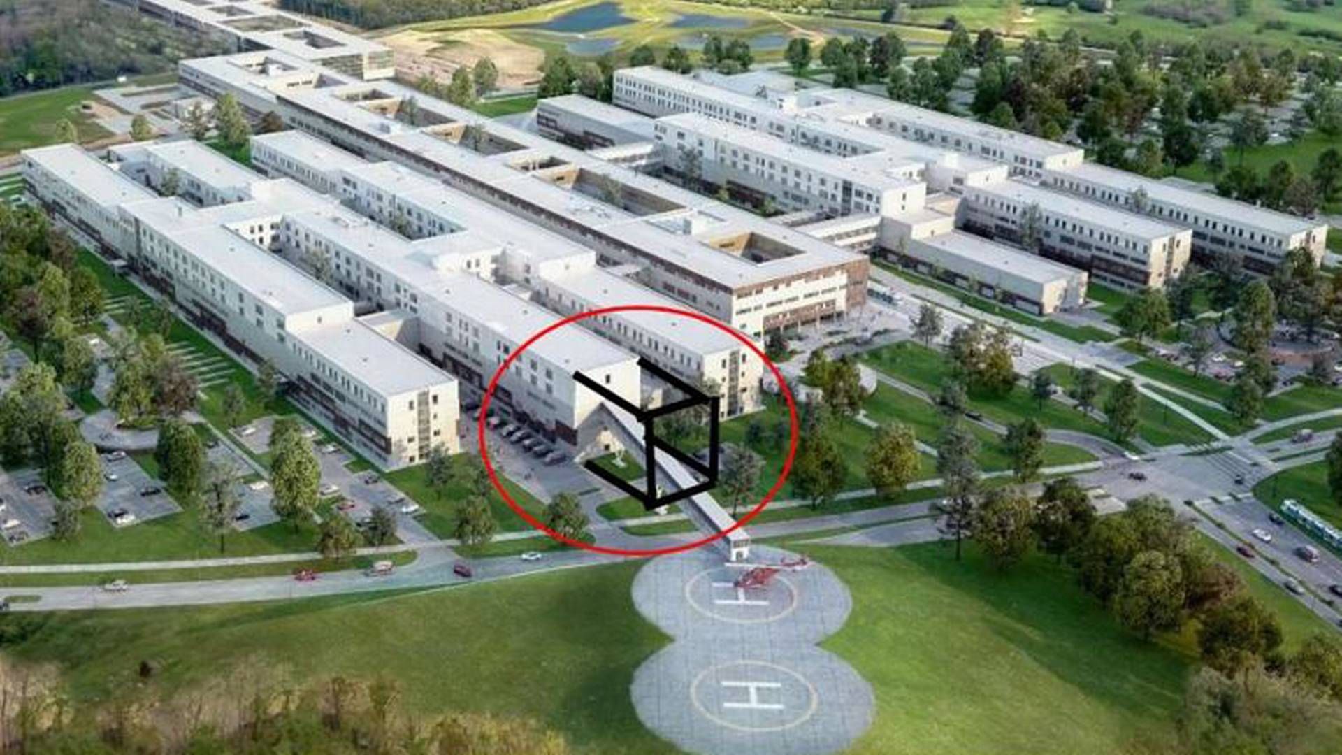 Den nye tilbygning skal kobles på hospitalets vestlige ben i forlængelse af Fælles Akutmodtagelsen. | Foto: Region Syddanmark
