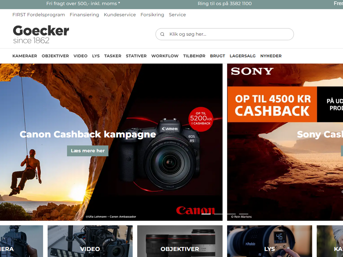 Goecker har webshop og tre fysiske butikker, hvor selskabet sælger fotoudstyr. | Foto: Skærmbillede/Goecker