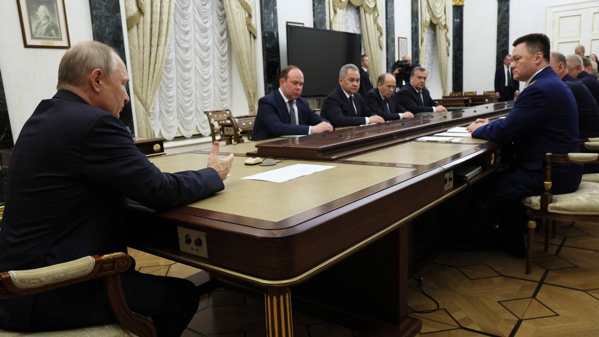 Vladimir Putin holder et møde i Moskva med cheferne for sikkerhedstjenesterne mandag. | Foto: Sputnik
