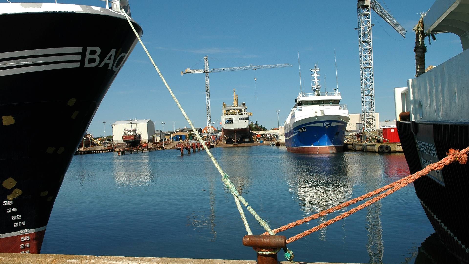Havnen i Skagen med Karstensens Skibsværft i baggrunden. | Foto: Klaus Gottfredsen