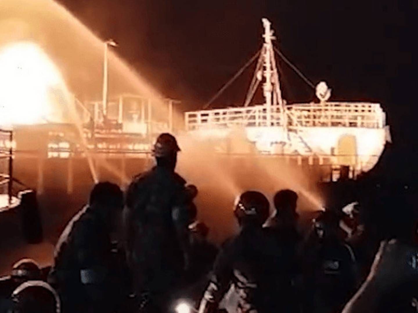 Firefighting efforts after an explosion on a tanker on the Sugandha River in Bangladesh. | Photo: Youtube