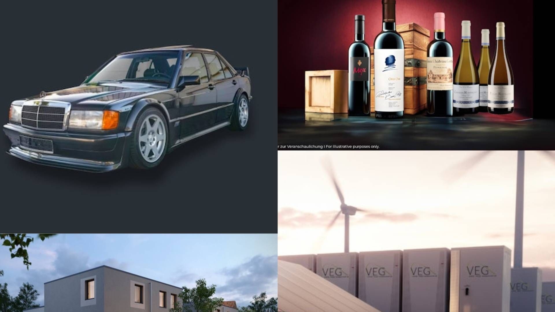 Mercedes 190, edler Wein, Immobilie auf Mallorca und Batteriespeicher: Alles ist möglich bei der Token-Anlage. | Foto: Finexity