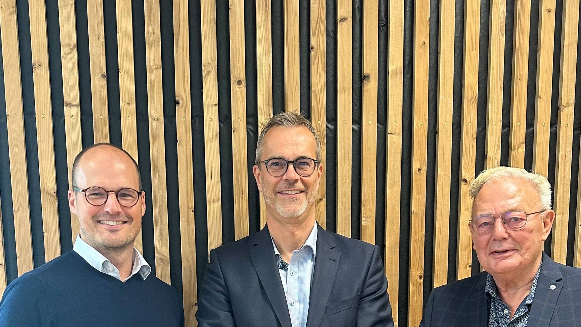 KJ Klimateknik har fået en millioninvestering fra investeringsselskabet New Legacy. På billedet ses fra højre Kaj Pedersen, Allan Pedersen og Christian Ejlskov Hansen. PR-foto: KJ Klimateknik