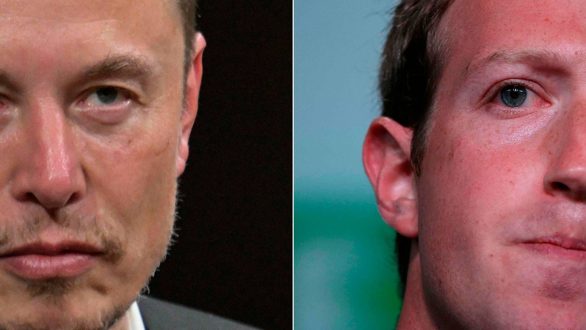 De to dollar-milliardærer Mark Zuckerberg (th.) og Elon Musk (tv.) er røget i totterne på hinanden, efter at førstnævnte besluttede at lancere en direkte konkurrent til det sociale medie Twitter. | Foto: Alain Jocard, Justin Sullivan