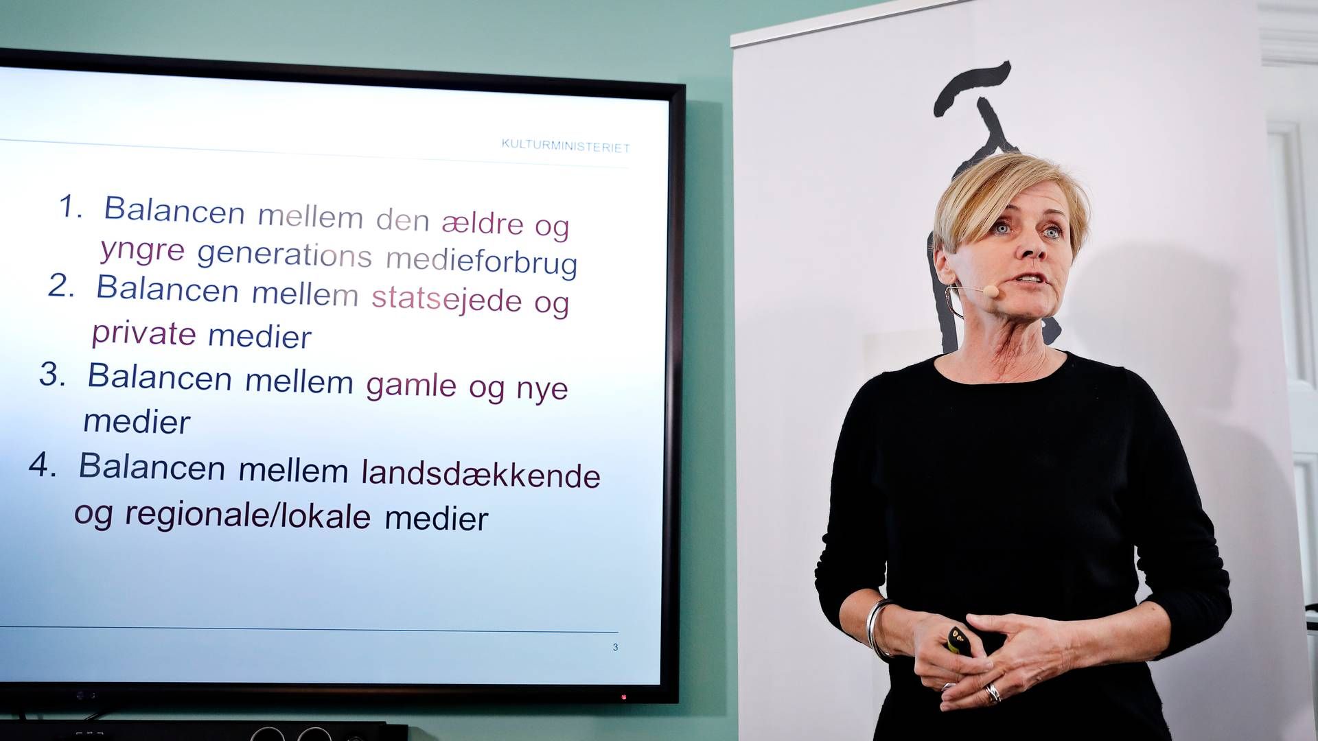 Daværende kulturminister Mette Bock fremlagde VLAK-regeringens medieudspil i april 2018. | Foto: Jens Dresling