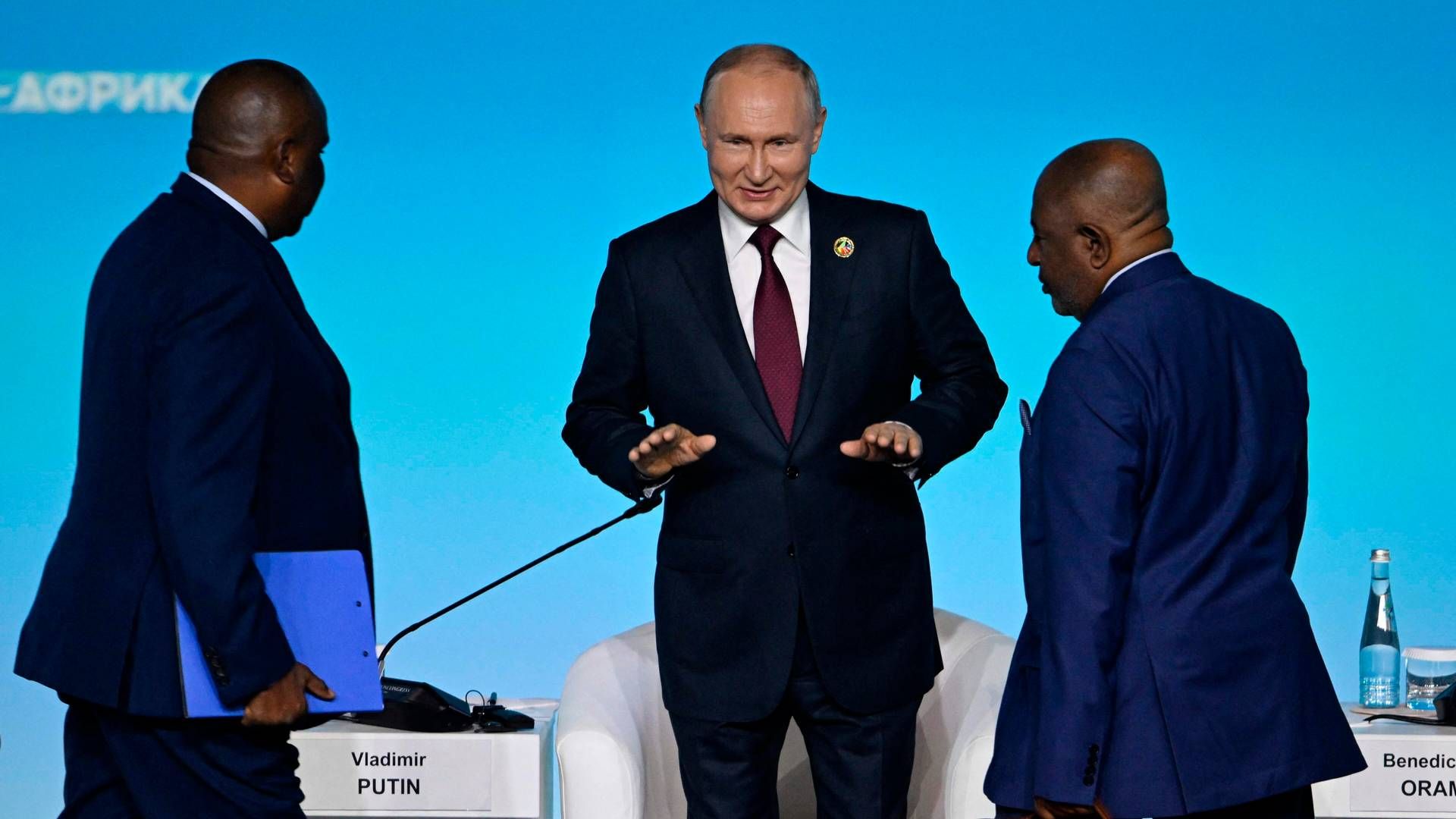 Ruslands præsident, Vladimir Putin, mødes med en række afrikanske ledere og har løfter med om fortsatte kornleverancer. | Foto: Pavel Bednyakov/AFP/Ritzau Scanpix