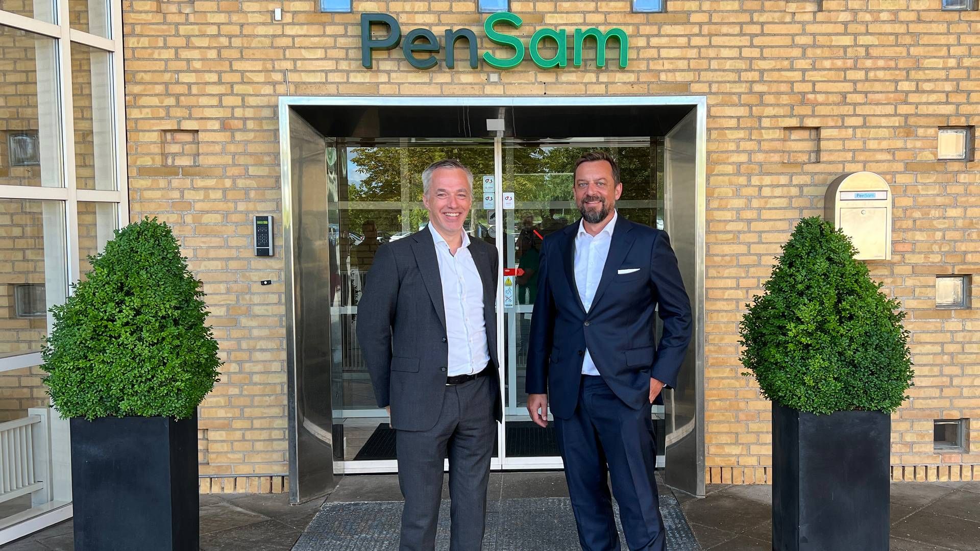 Jeppe Starup (tv.) og Pensam har indgået et samarbejde med Queensland Investment Corporation og Rune Jepsen (th.), partner i investeringsselskabets europæiske team for unoterede investeringer. | Foto: PR / Pensam