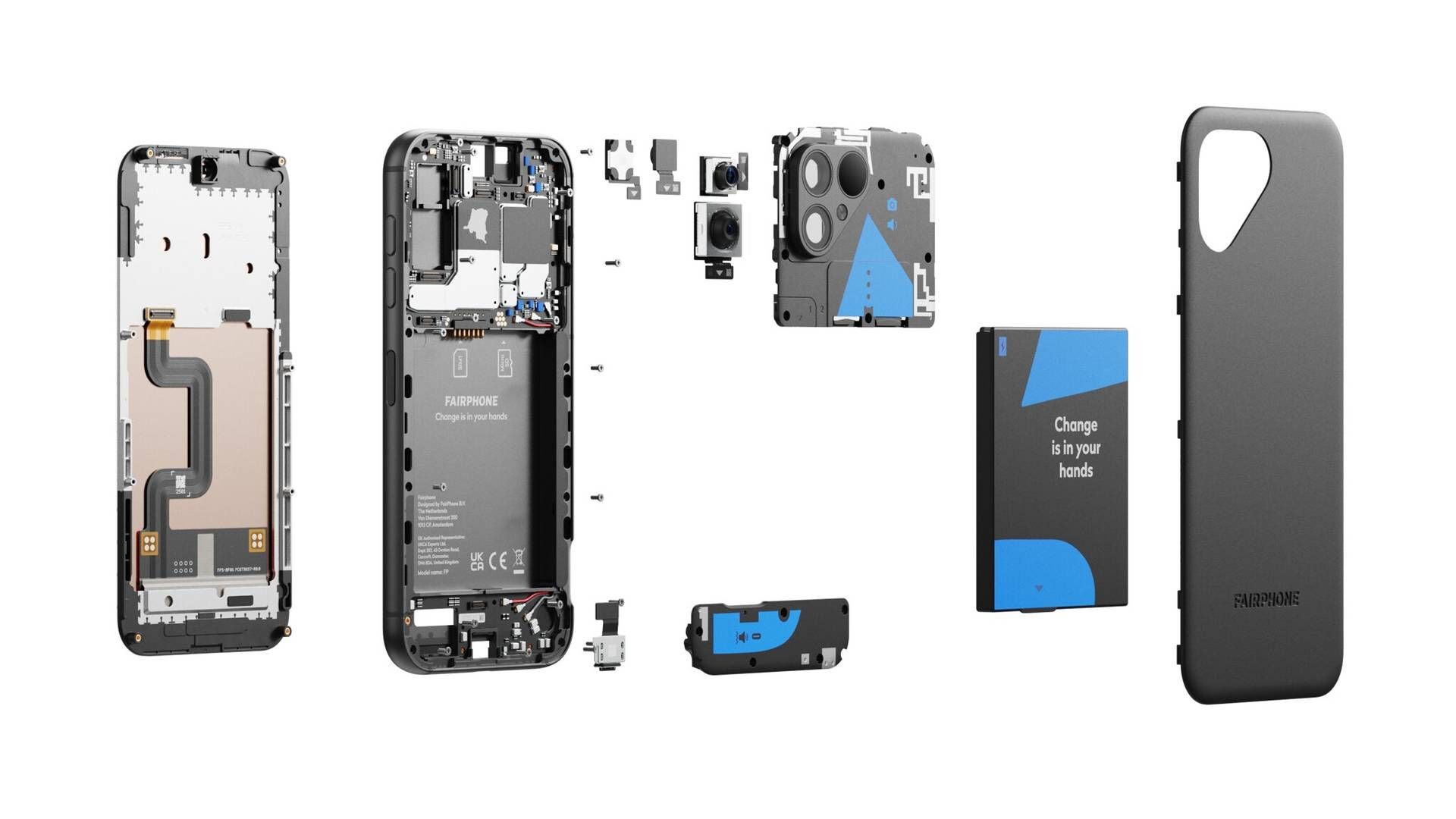 Fairphone kan skilles ad, så dele nemt kan udskiftes. Den forventede levetid på telefonen er 8 år og også den periode, man kan få softwareopdateringer. | Foto: Fairphone