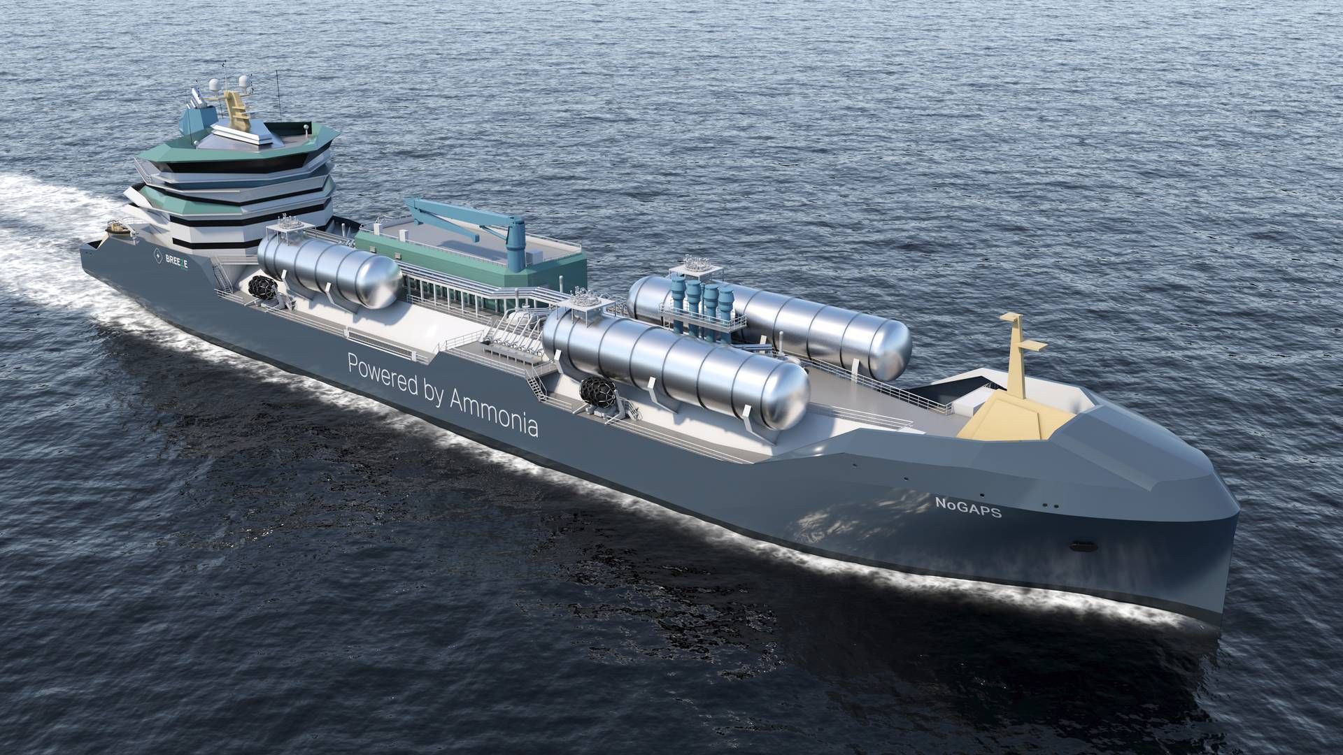 Designkonceptet for M/S NoGAPS-skibet. | Foto: Breeze Ship Design / Mærsk Mc-kinney Møller Center for Zero Carbon Shipping