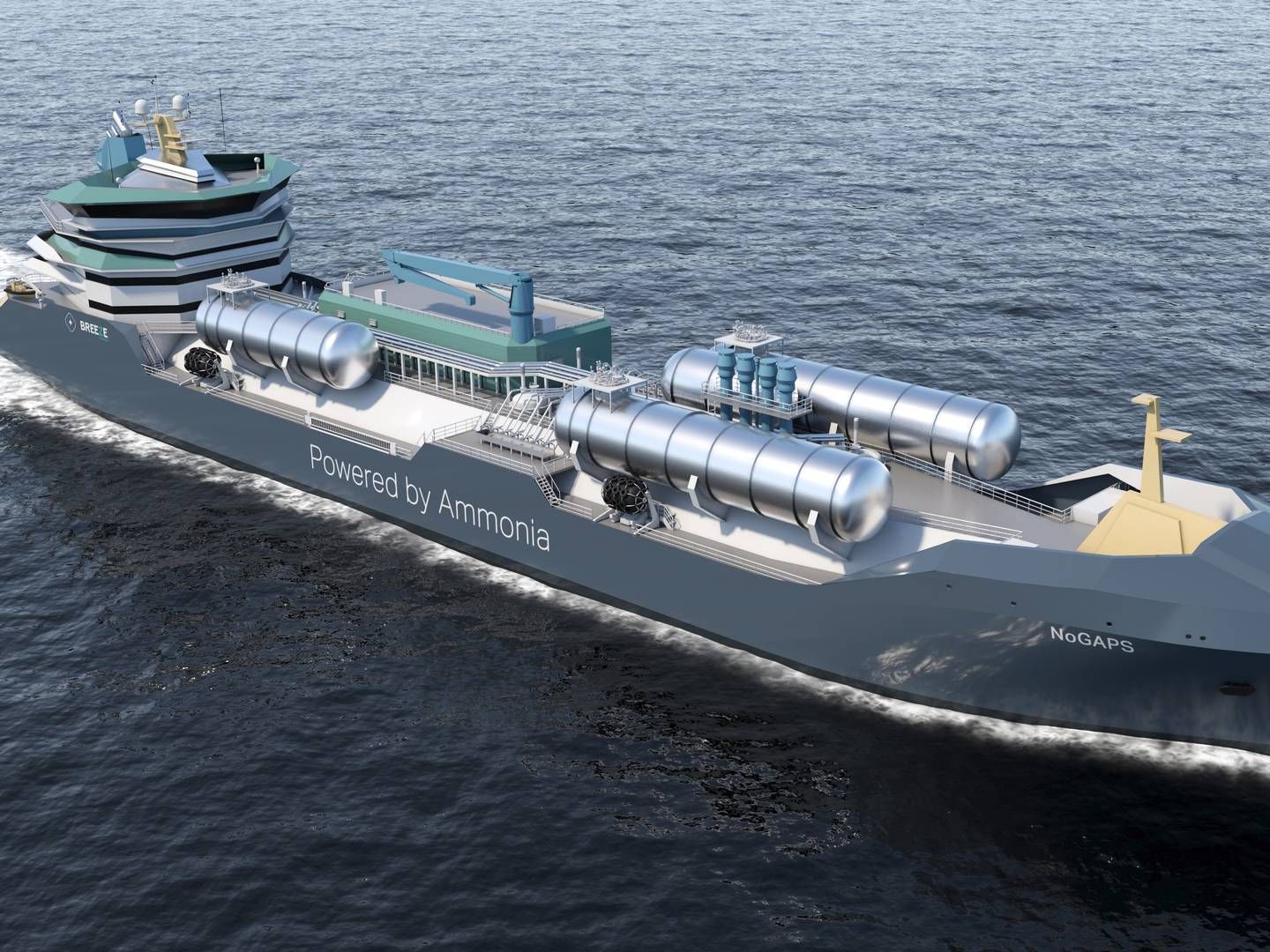 Designkonceptet for M/S NoGAPS-skibet. | Foto: Breeze Ship Design / Mærsk Mc-kinney Møller Center for Zero Carbon Shipping