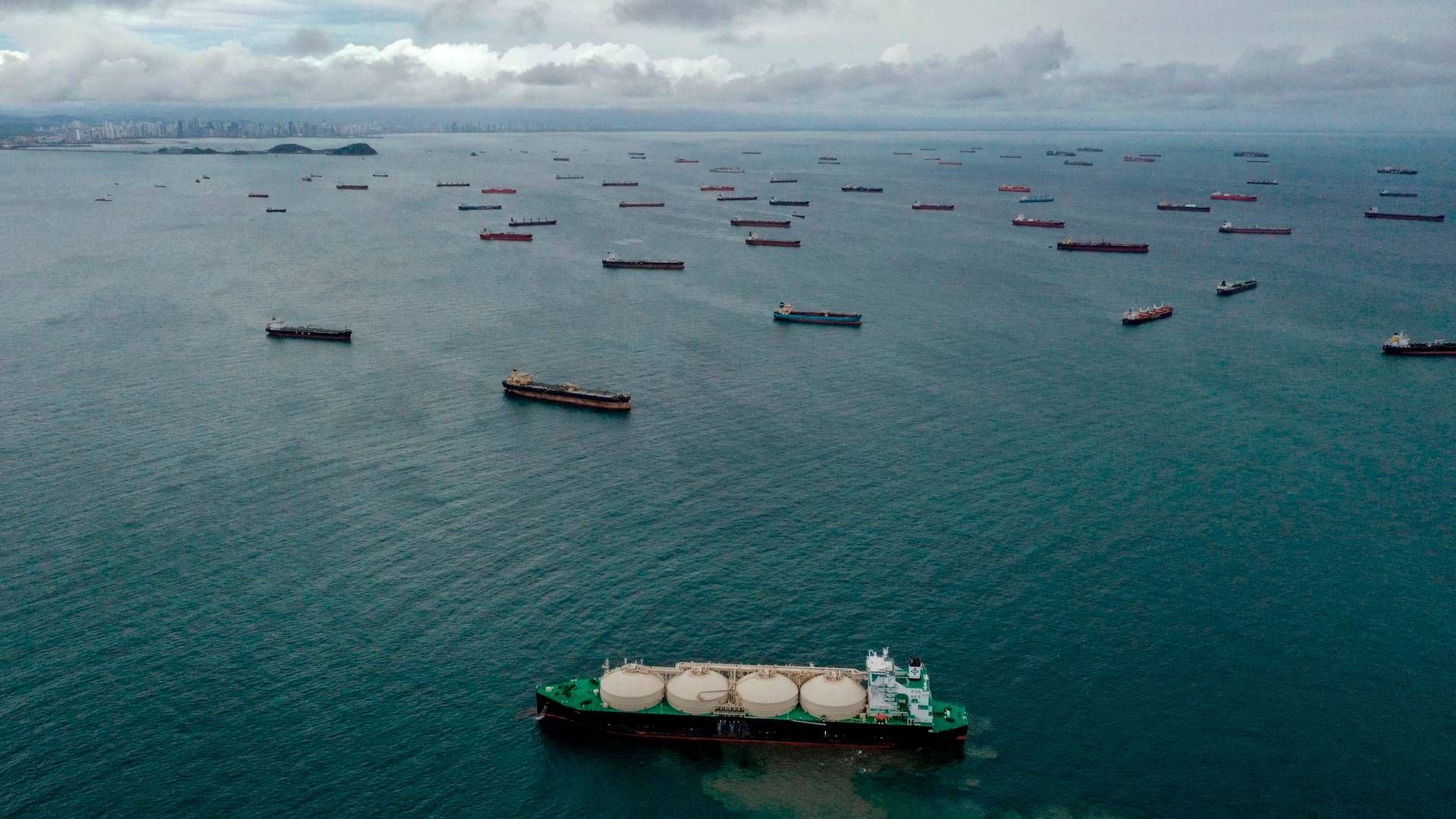 Skibe holder i kø i Panamabugten | Foto: Luis Acosta/AFP/Ritzau Scanpix