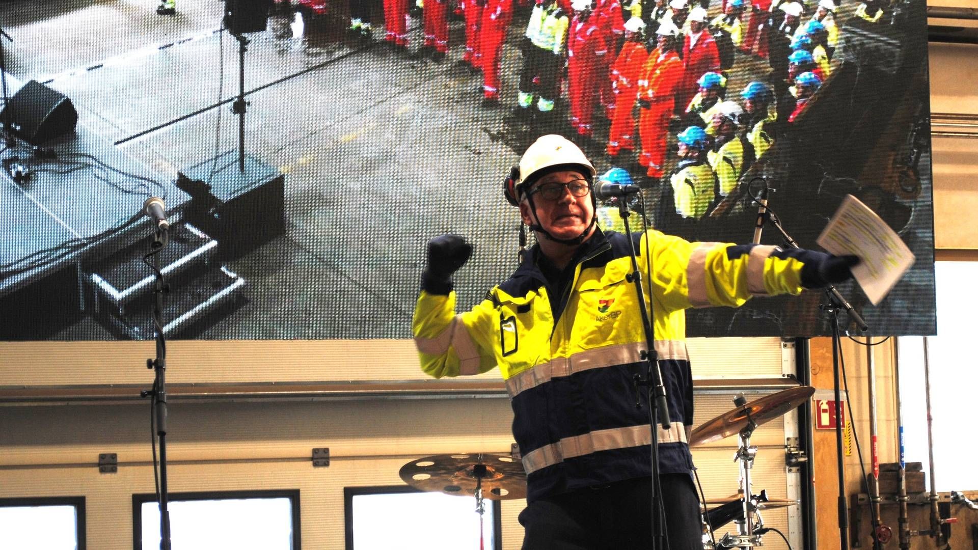 MANER TIL INNSATS: Prosjektdirektør Knut Sandvik under markeringen på Stord mandag. | Foto: Lars Heltne