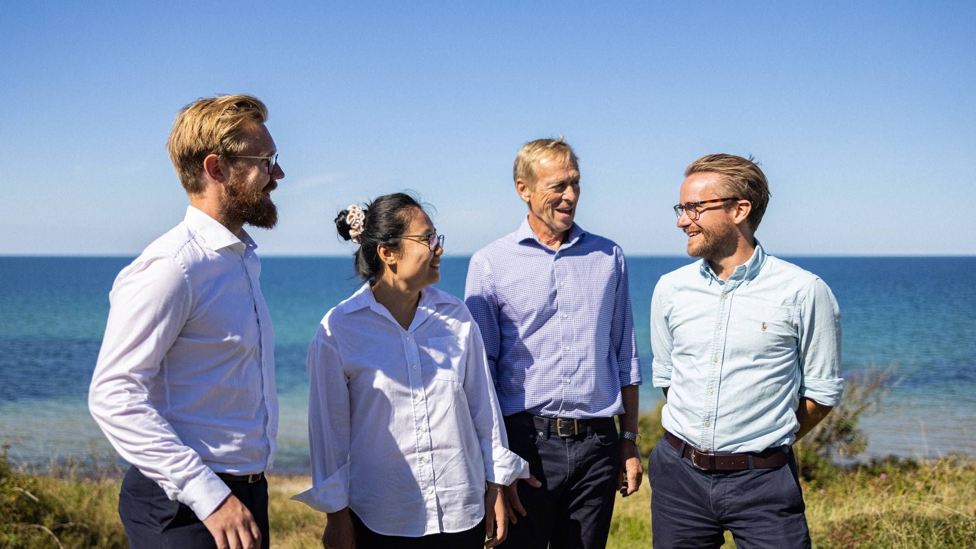 Fra venstre står Jonas A. Jürgensen, Ling Ding, Ejner Bech Jensen og Anders H. Laustsen-Kiel, der alle er stiftere af Agrobiomics. | Foto: Bioinnovation Institute/esben Zøllner Olesen