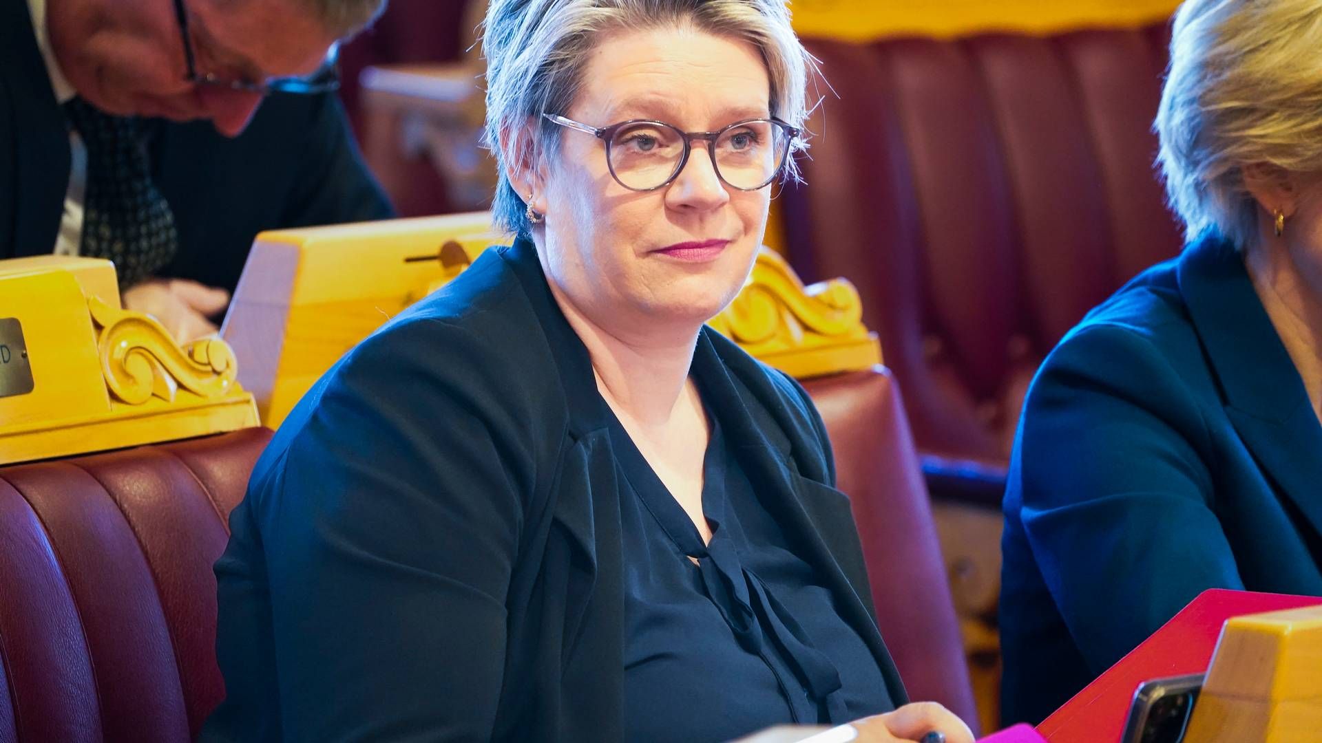 HABILITETSVURDERING: Arbeids- og inkluderingsminister Marte Mjøs Persen (AP) under en muntlig spørretime i stortinget i april.