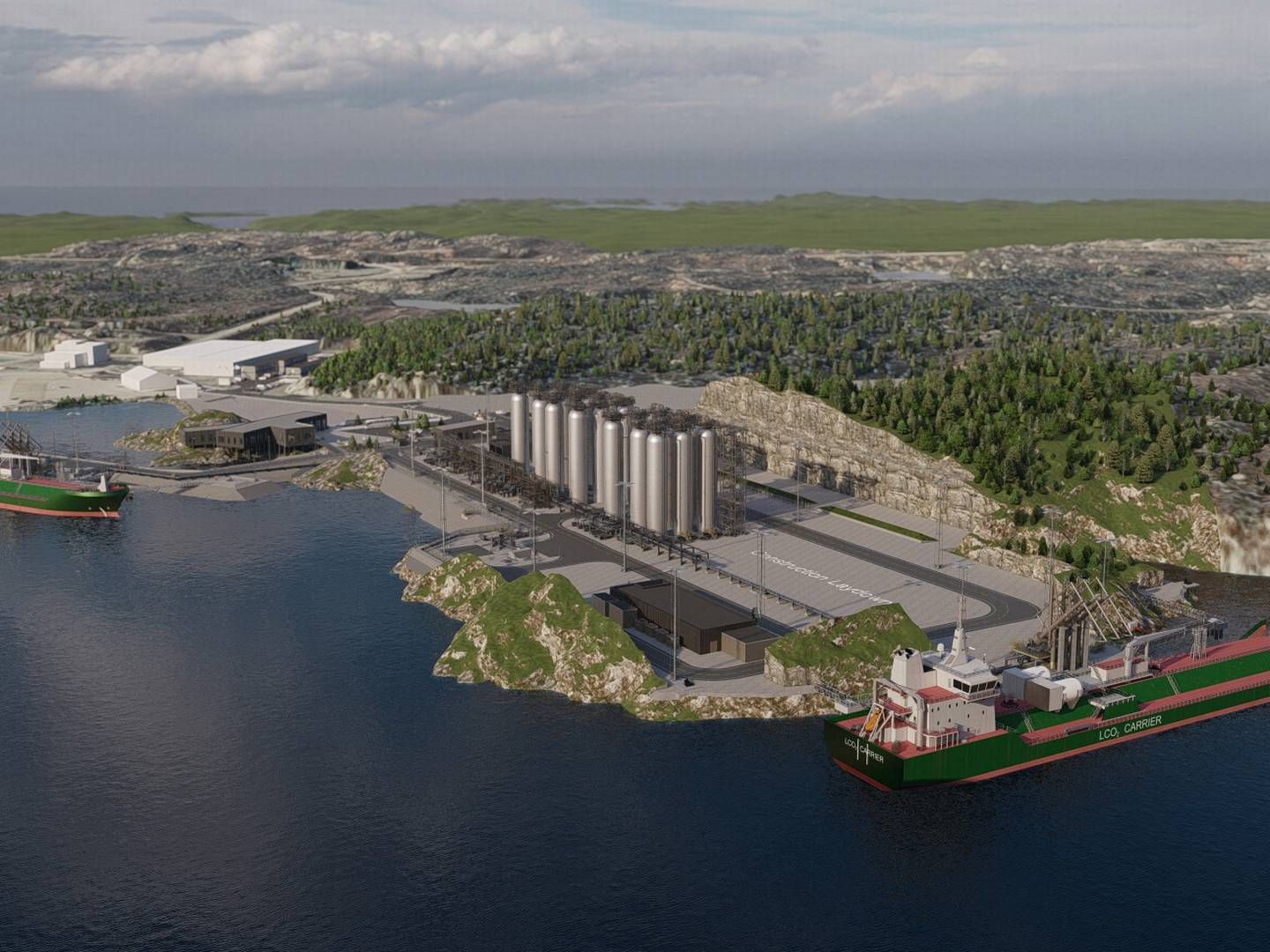 SAMLER PENGER: Slik kan en ny CO2-terminal på Øygarden utenfor Bergen se ut - dersom Northern Lights blir realisert. | Foto: Northern Lights