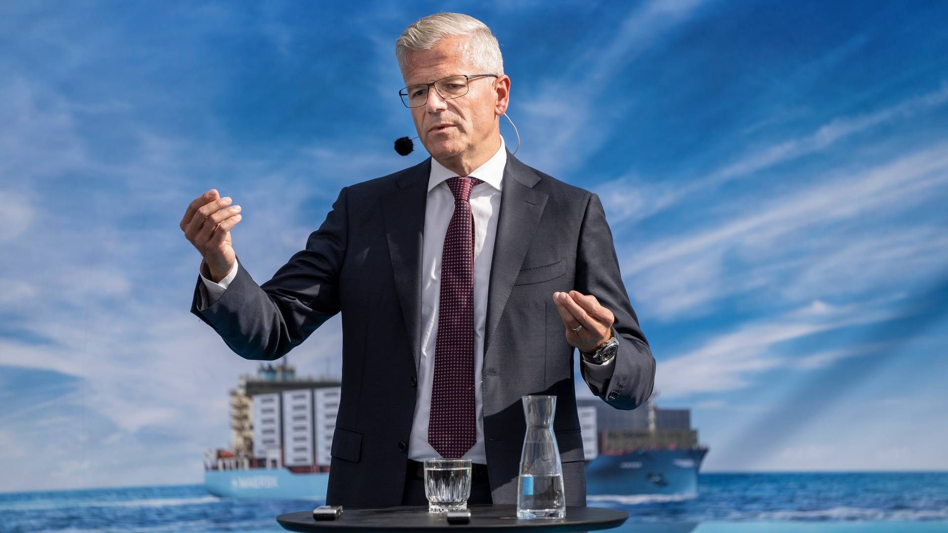 "Det kan være, at vi om nogle få år vil bestille ammoniakdrevne skibe, når teknologien er blevet mere moden," sagde Vincent Clerc, topchef i Mærsk på et pressemøde. | Foto: Mads Claus Rasmussen