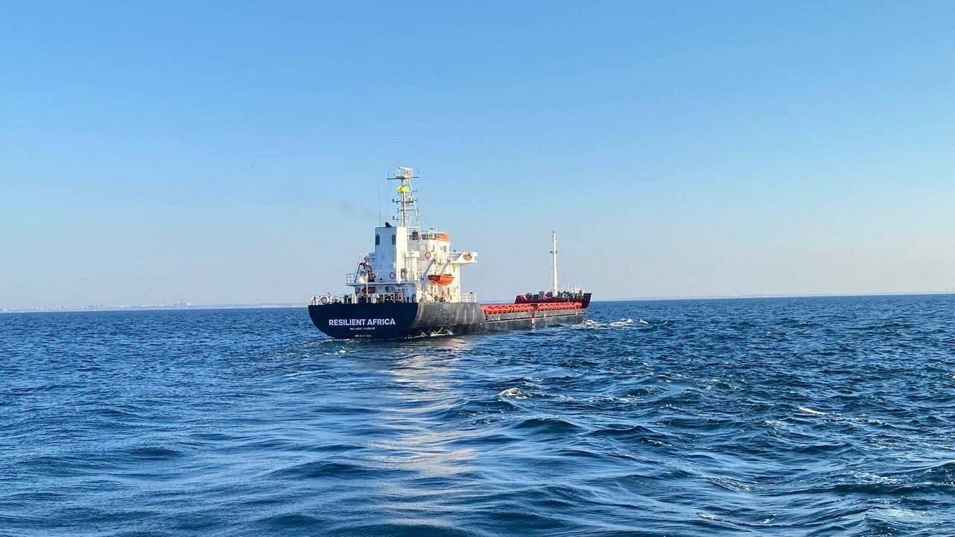 Tørlastskibet Resilien Africa forlader den ukrainske havn Chornomorsk tirsdag. | Foto: Oleksandr Kubrakov Via Facebook/Reuters/Ritzau Scanpix