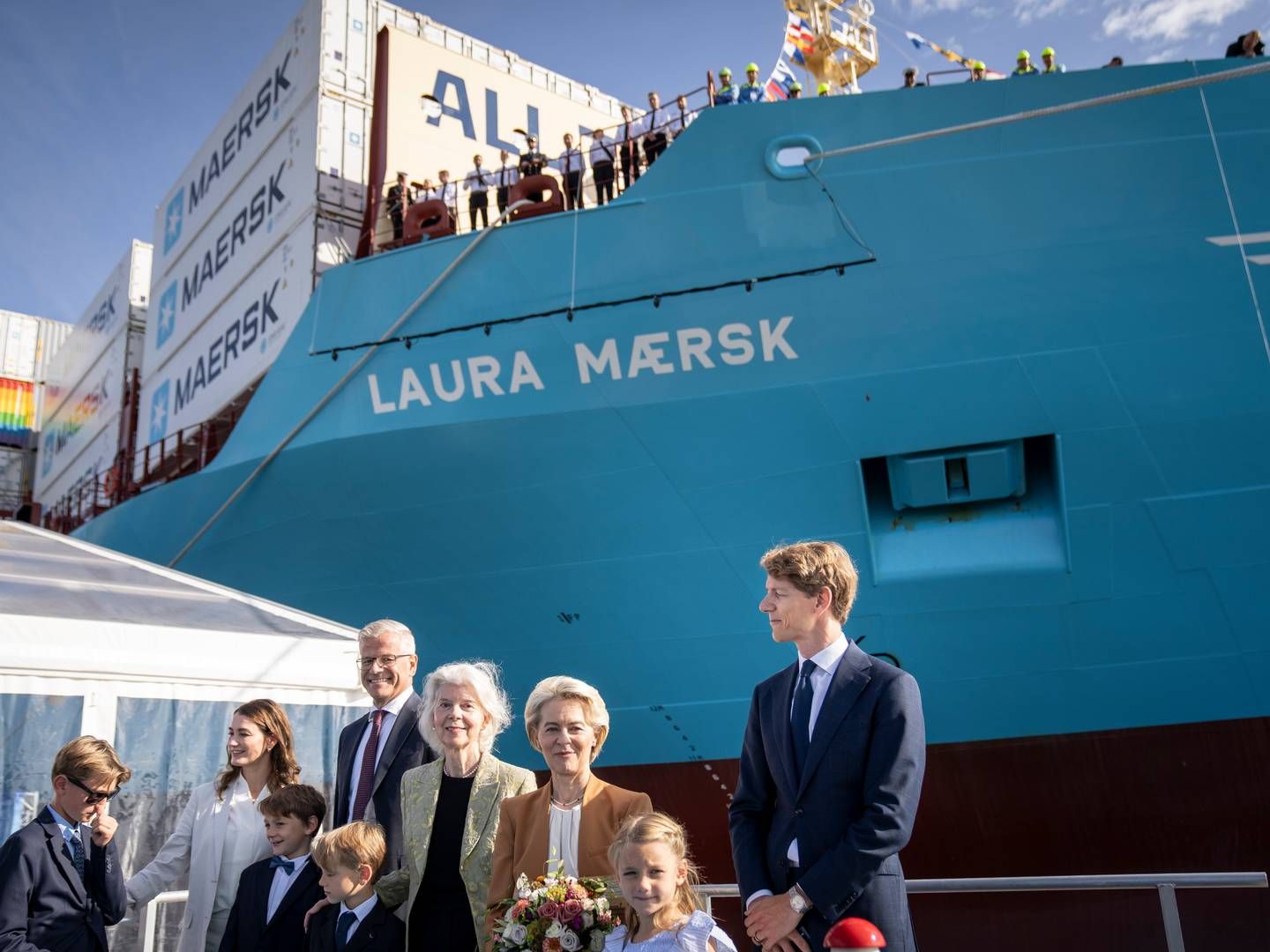 Forrige tirsdag blev Mærsks første containerskib, der sejler på metanol, navngivet. Det kræver dog, at den biogene CO2 bliver anvendt og ikke kun lagret, hvis mange flere skal følge trop, pointerer Dansk Erhverv. | Foto: Mads Claus Rasmussen