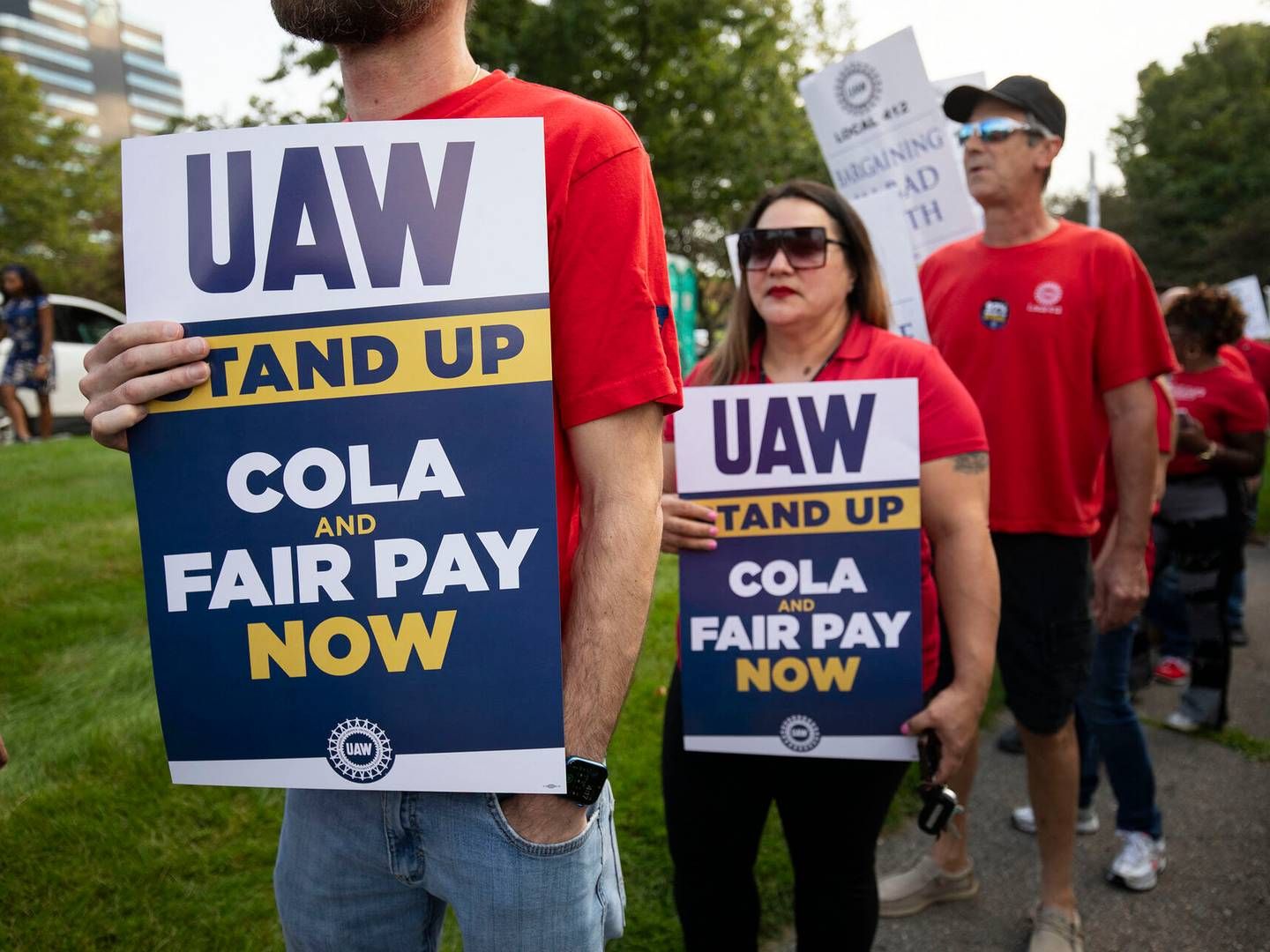 Medarbejdere organiseret i fagforeningen United Auto Worker nedlagde arbejdet i fredags. | Foto: Bill Pugliano/AFP/Ritzau Scanpix