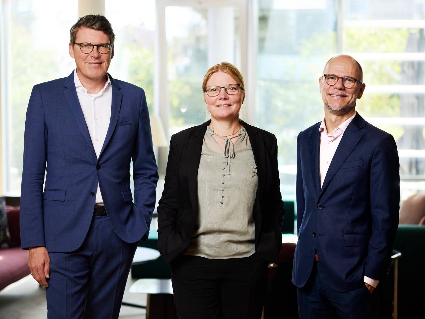 Karin Lykke-Hartmann sammen med de nye investorer, Klaus Dugi fra +ND Capital (t.v) og Jacob Falck Hansen, partner i Lundbeckfonden Biocapital (t.h). | Foto: Thomas Tolstrup / Lundbeckfonden / Pr
