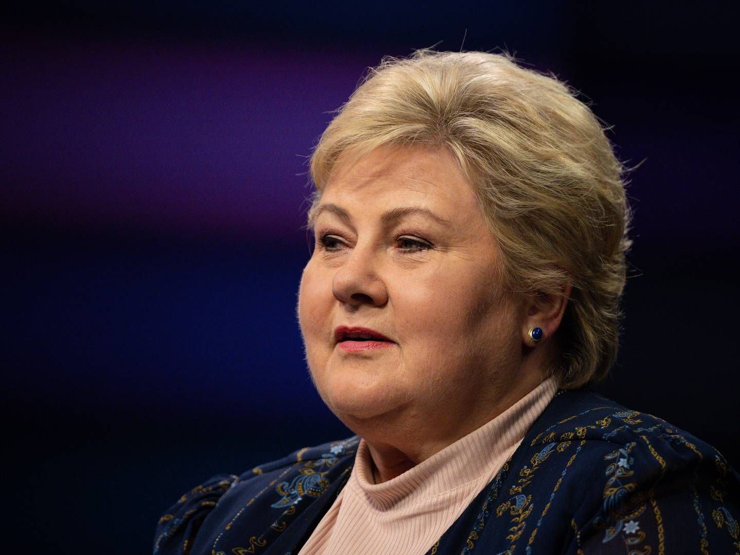 Erna Solberg conducted a marathon of interviews on Thursday last week to answer questions about her husband's share trading and her impartiality. Here from the live debate program "Debatten" on the Norwegian state channel NRK. | Photo: Beate Oma Dahle/NTB/Ritzau Scanpix