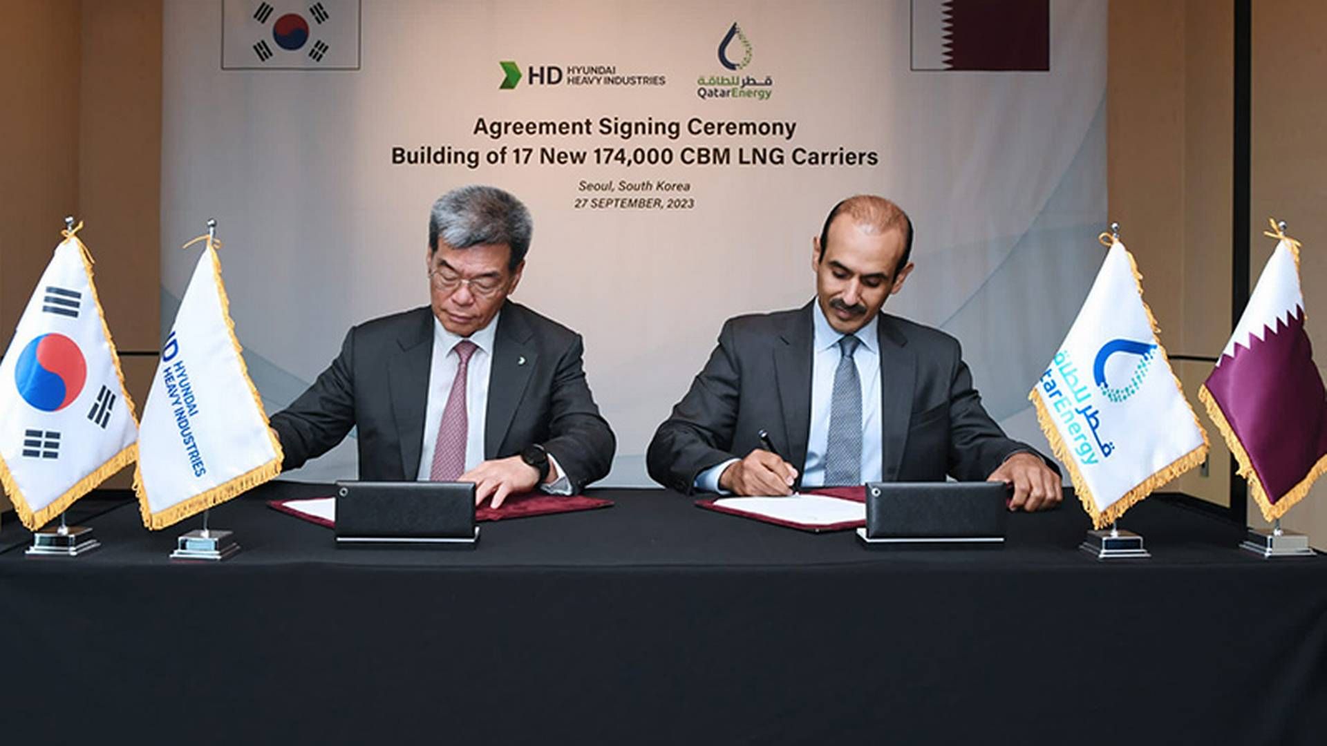 Aftalen mellem det sydkoreanske værft og Qatar Energy om købet af 17 LNG-skibe underskrives 27. september. | Foto: Qatarenergy