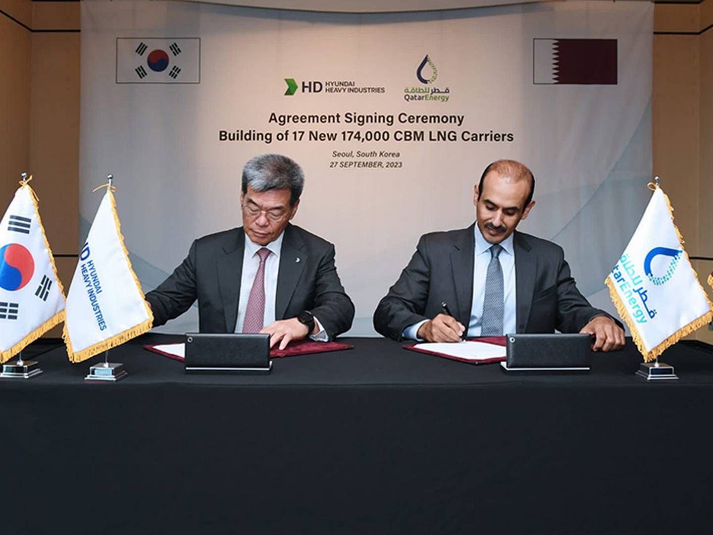 Aftalen mellem det sydkoreanske værft og Qatar Energy om købet af 17 LNG-skibe underskrives 27. september. | Foto: Qatarenergy