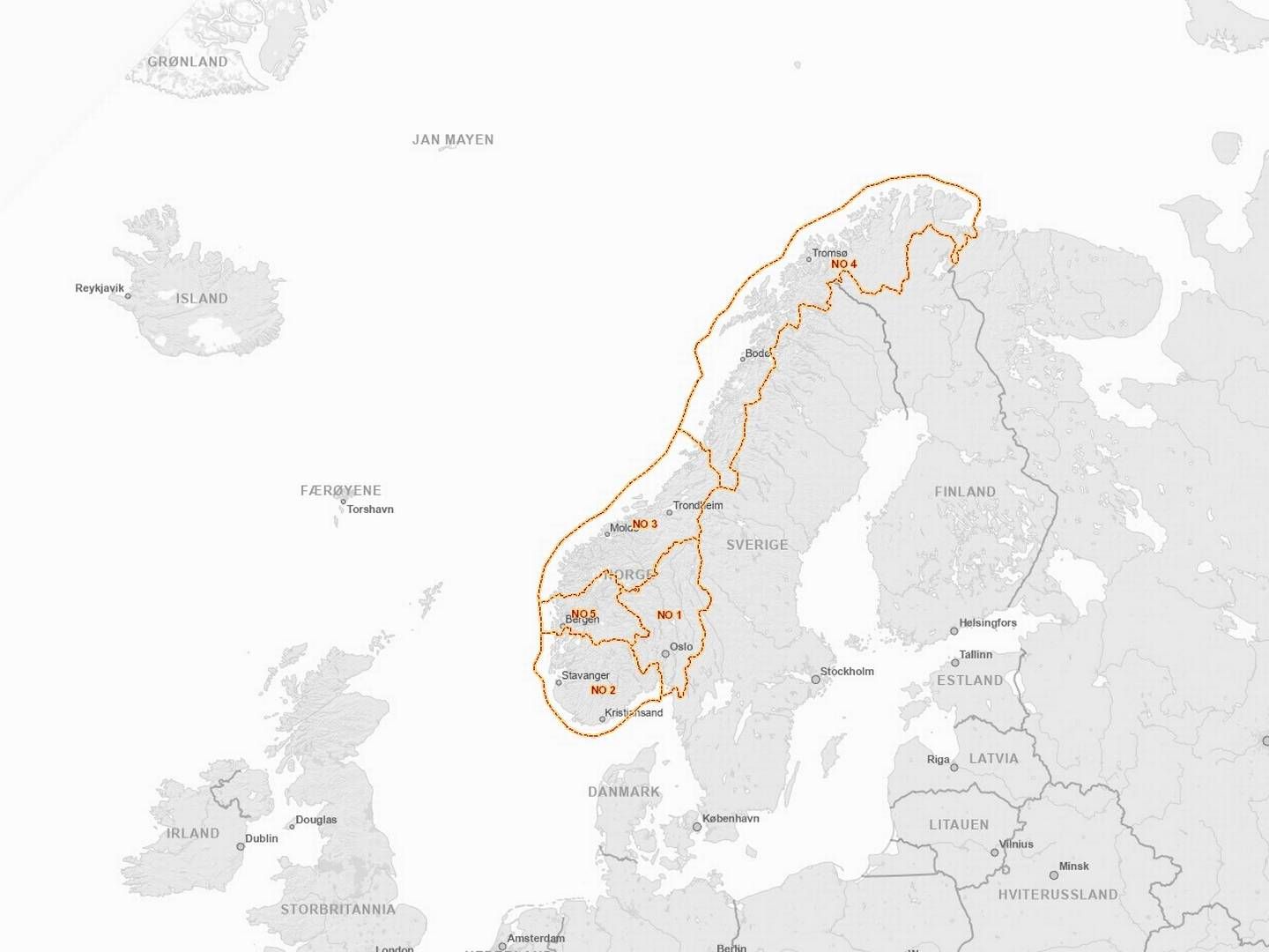 5 PRISOMRÅDER: Norge er i dag delt i fem prisområder, NO1-NO5. | Foto: NVE