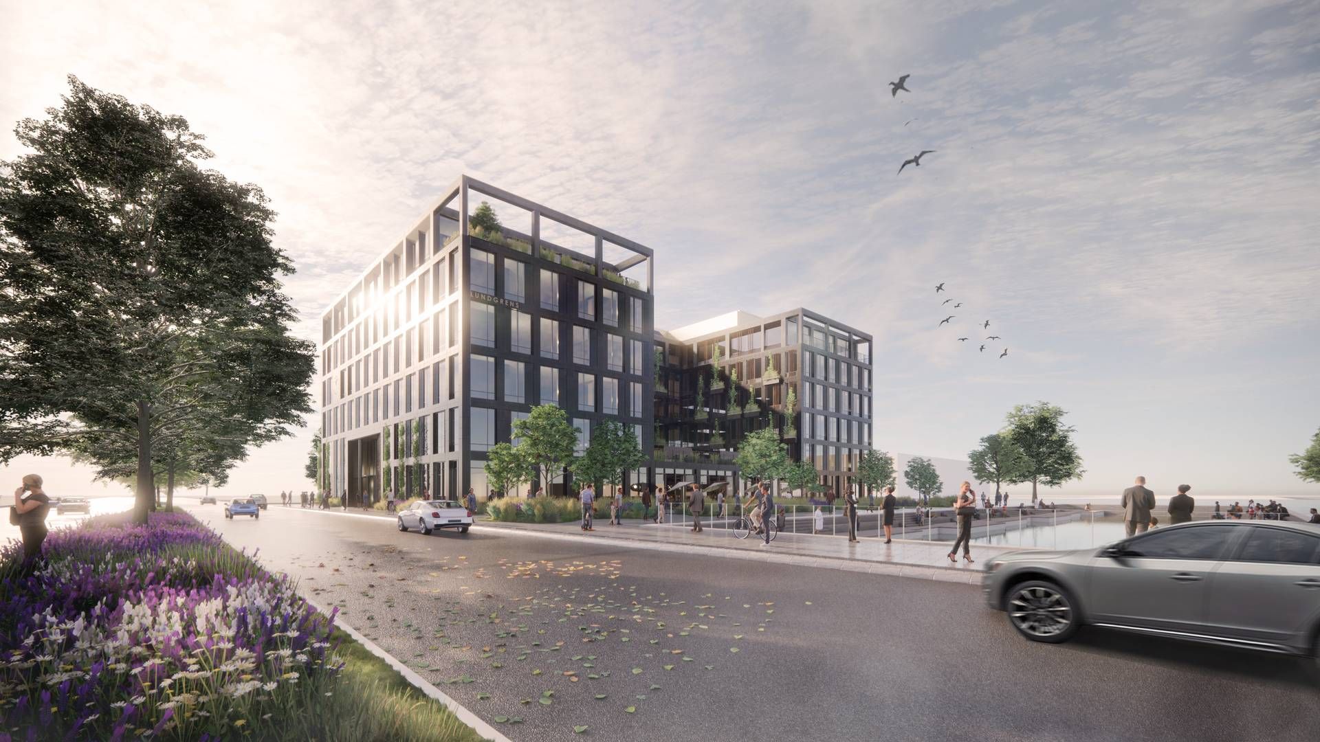 Industriens Pension og Nordstern vil i slutningen af 2026 have opført en ny kontorejendom ved Orientkaj på Nordhavn. | Foto: Pr / Henning Larsen Architects