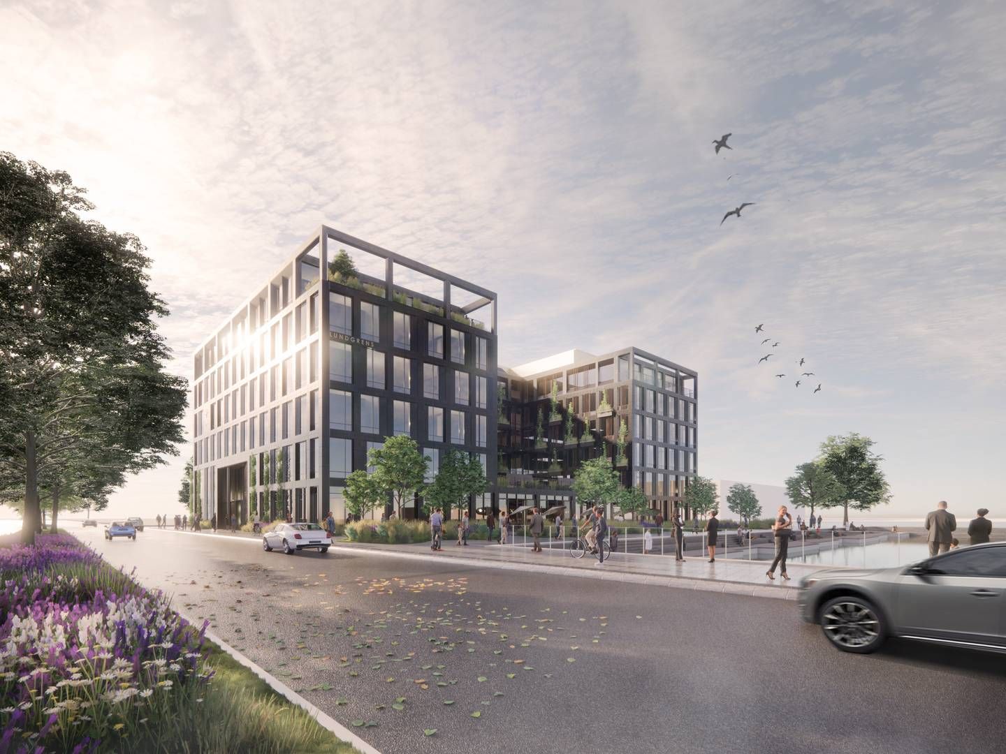 Industriens Pension og Nordstern vil i slutningen af 2026 have opført en ny kontorejendom ved Orientkaj på Nordhavn. | Foto: Pr / Henning Larsen Architects