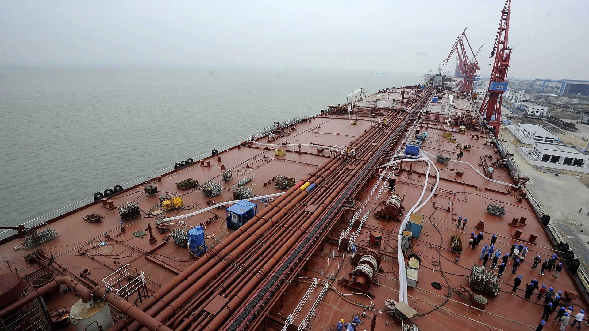 En VLCC supertanker under konstruktion på værftet Guangzhou Longxue Shipbuilding i Kina. | Foto: Li Huang/AP/Ritzau Scanpix