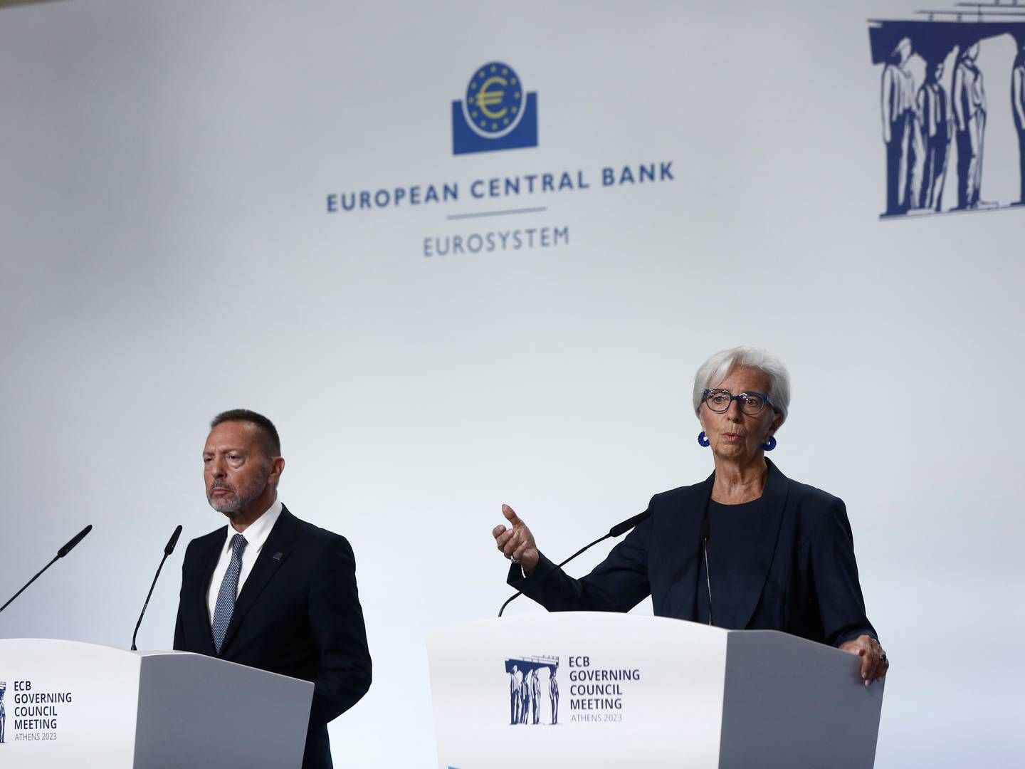 EZB-Präsidentin Christine Lagarde und der griechische Notenbank-Chef Yannis Stournaras.