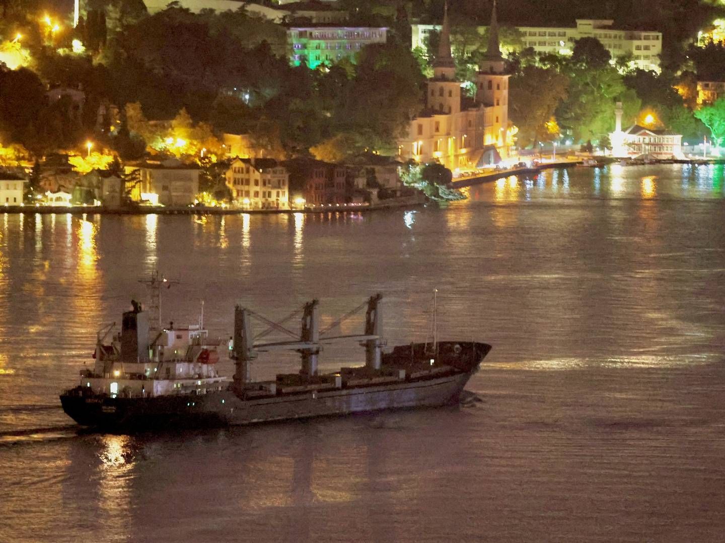 Et tørlastskib sejler gennem Bosporus-strædet efter at have hentet korn ved Ukraines krigsramte sortehavskyst. | Foto: Yoruk Isik/Reuters/Ritzau Scanpix