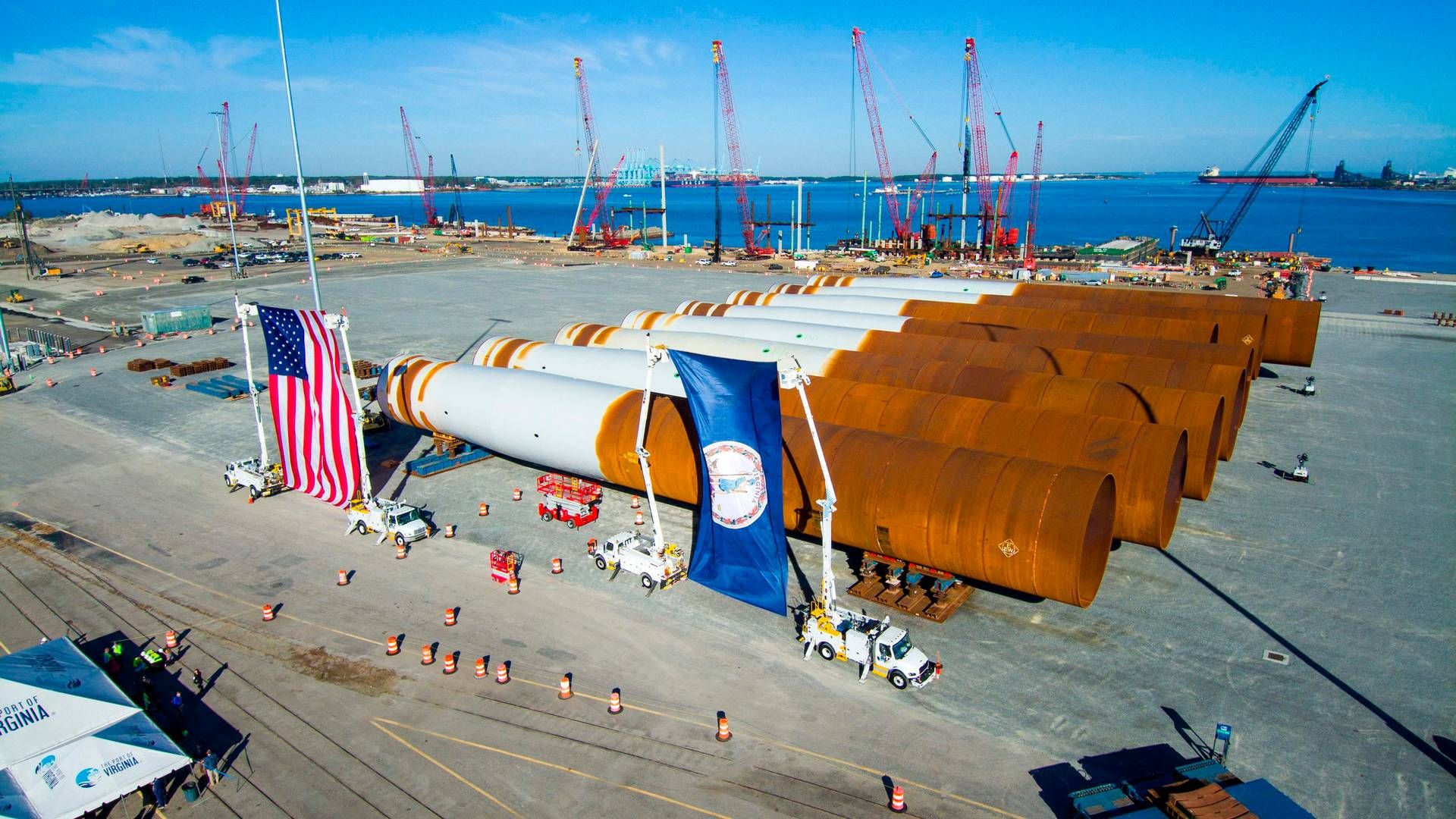 Last month, Dominion Energy received the first monopiles from EEW for its 2.6 GW Coastal Virginia project. It is on schedule and on budget, the company states. | Photo: Handout