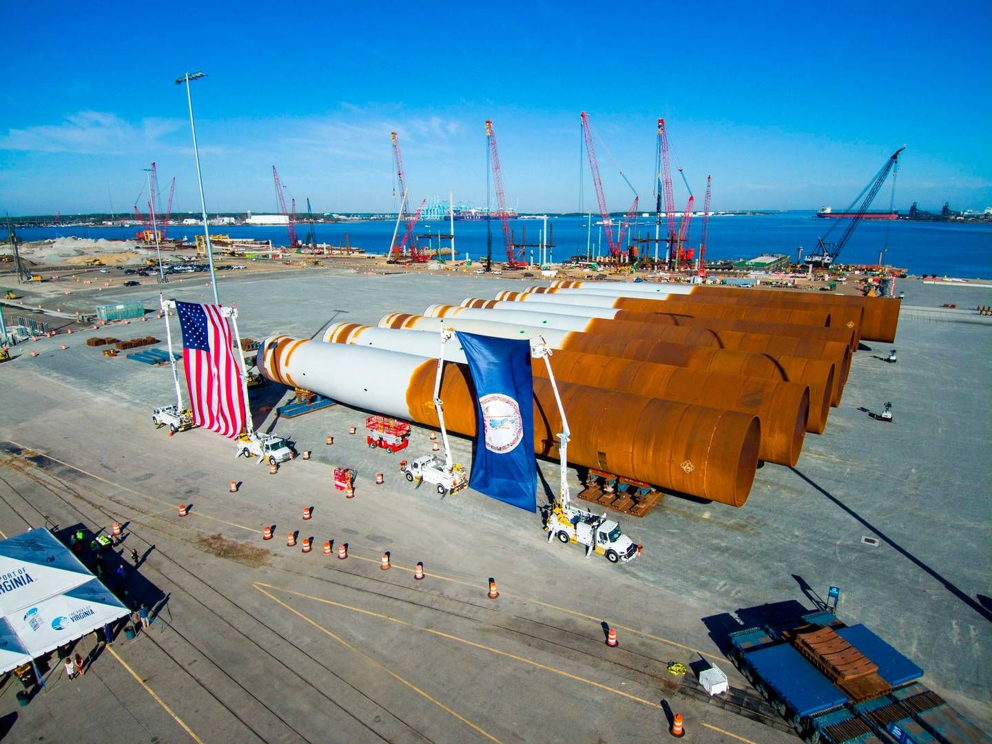 Last month, Dominion Energy received the first monopiles from EEW for its 2.6 GW Coastal Virginia project. It is on schedule and on budget, the company states. | Photo: Handout