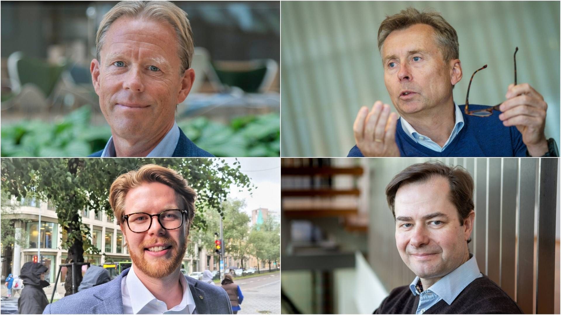 SKAL I AKSJON: Jan Inge Røyland (Eiendomsmegler 1 SR-Eiendom), Anders Berggren (Malling & Co), Lars Ove Løseth (Aurora Eiendom), Lars Jaocb Hiim (Boligprodusentene) | Foto: Eiendomsmegler 1 SR-Eiendom, NTB, EiendomsWatch og Boligprodusentene. Collage: EiendomsWatch